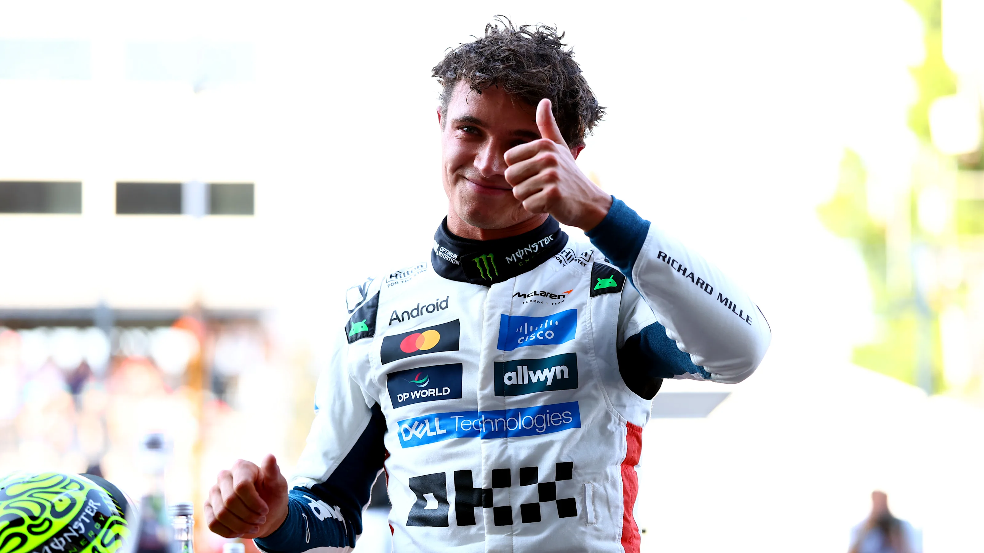 MEXICO CITY, MEXICO - OCTOBER 25: Pole position qualifier Lando Norris of Great Britain and McLaren