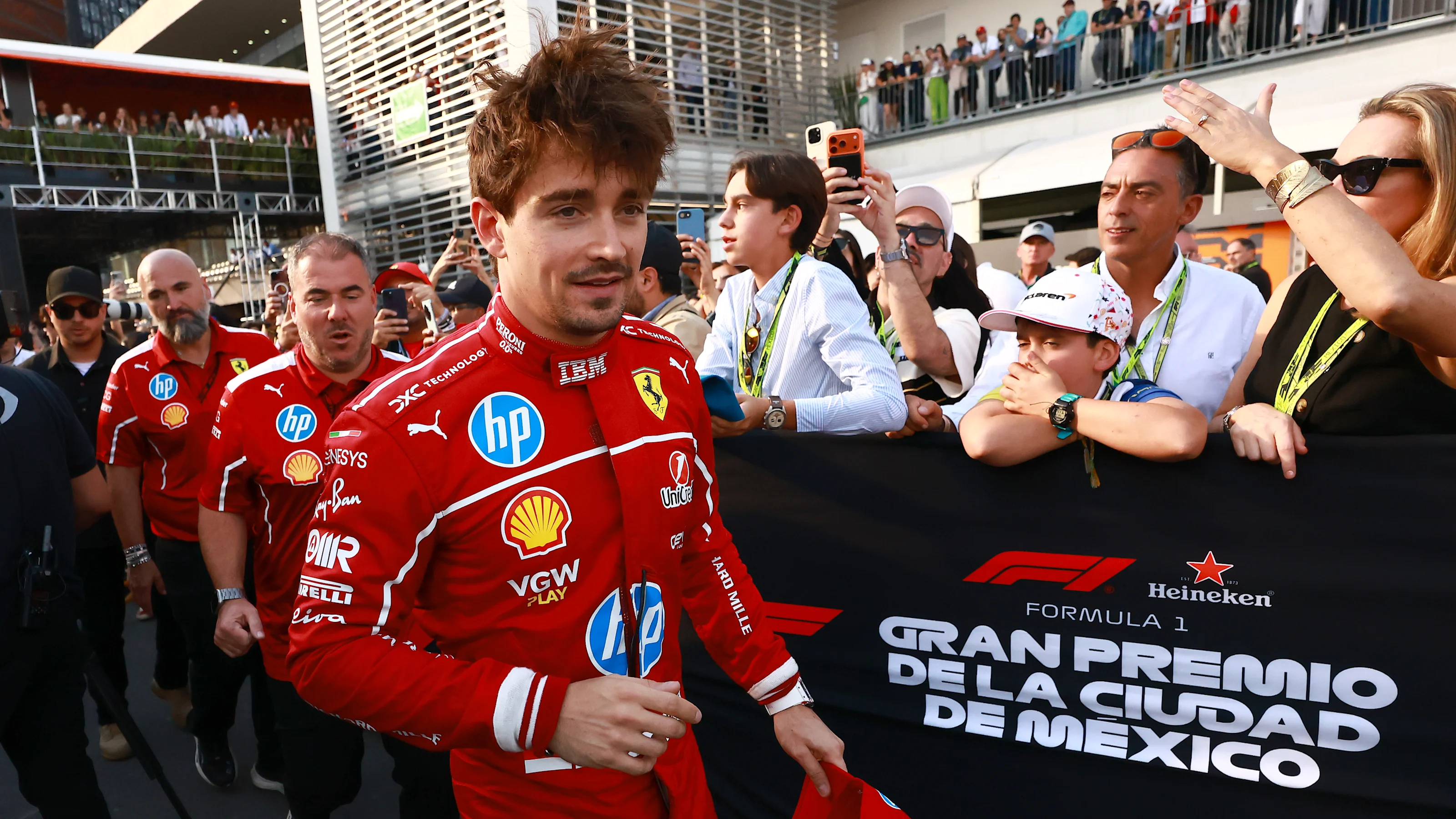 MEXICO CITY, MEXICO - OCTOBER 25: Second placed qualifier Charles Leclerc of Monaco and Scuderia