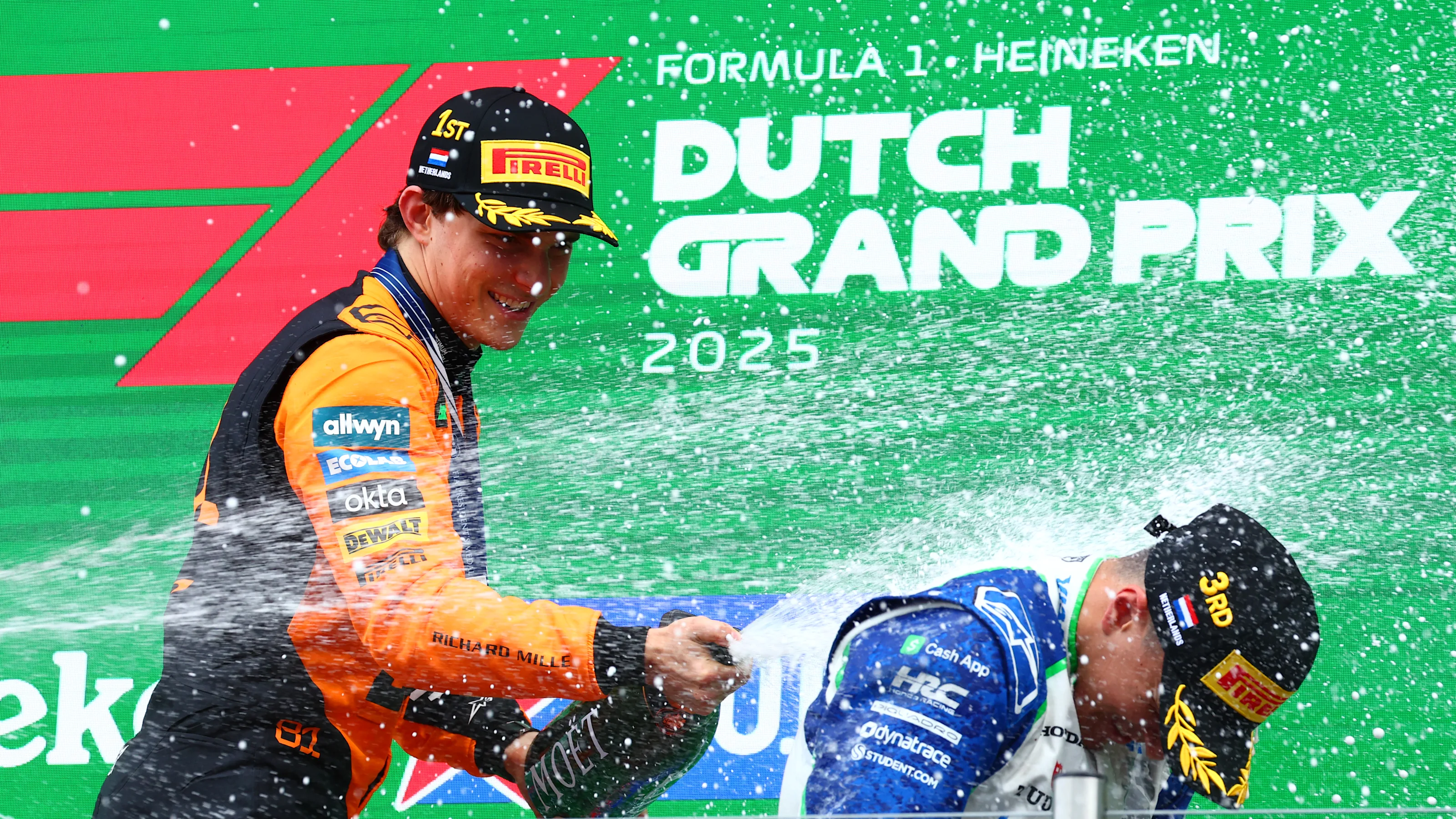 ZANDVOORT, NETHERLANDS - AUGUST 31: Race winner Oscar Piastri of Australia and McLaren and Third