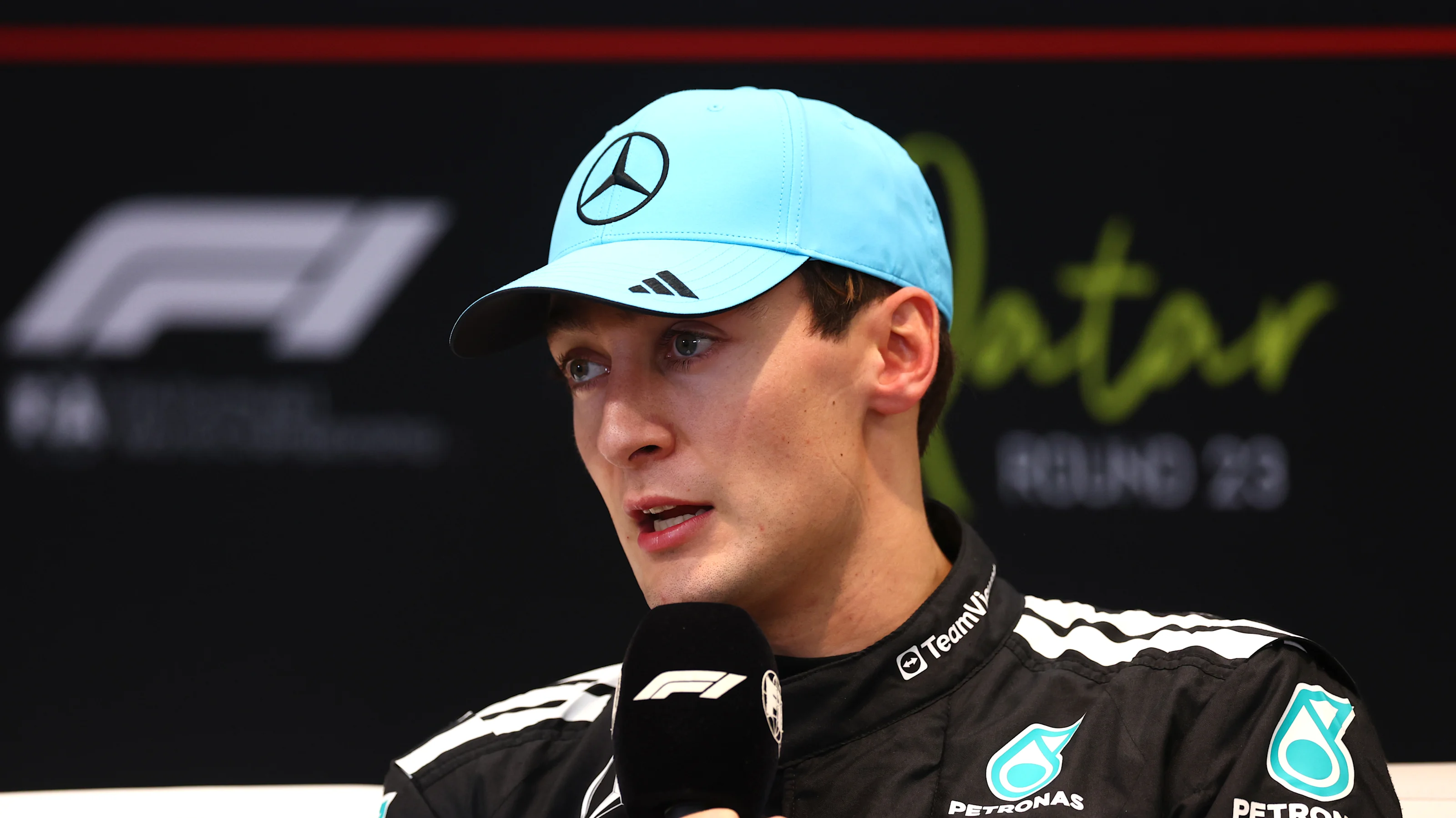 LUSAIL CITY, QATAR - NOVEMBER 29: Second placed George Russell of Great Britain and Mercedes AMG