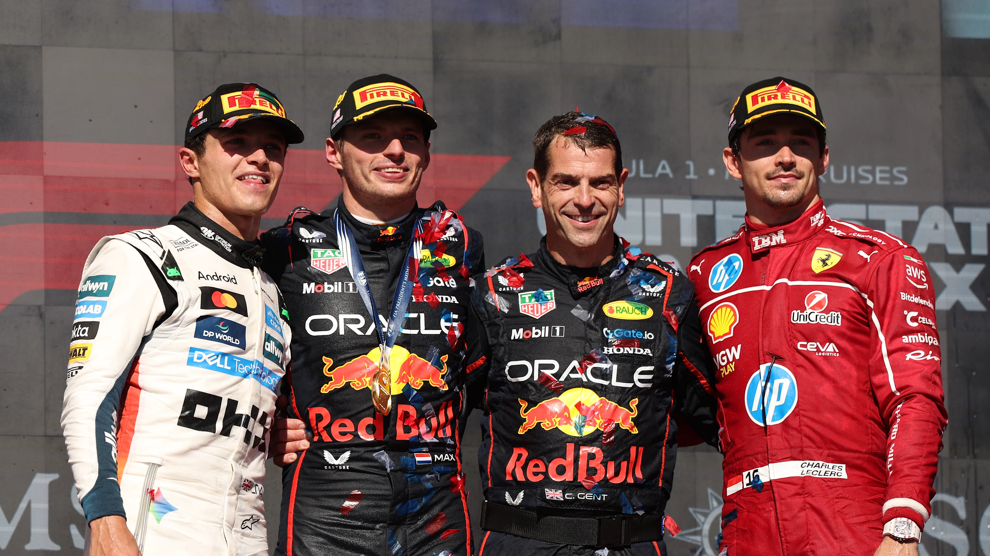 AUSTIN, TEXAS - OCTOBER 19: Race winner Max Verstappen of the Netherlands and Oracle Red Bull
