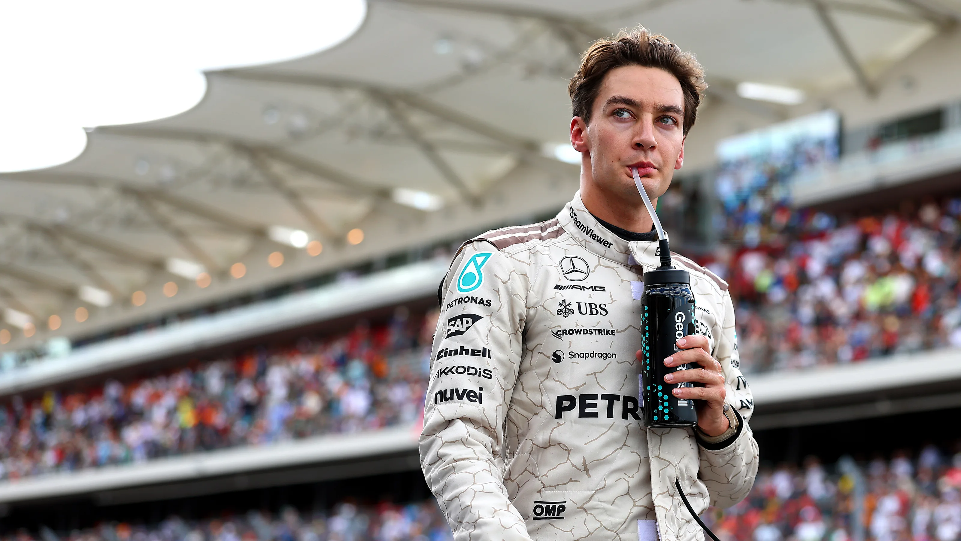 AUSTIN, TEXAS - OCTOBER 18: Second placed George Russell of Great Britain and Mercedes AMG Petronas