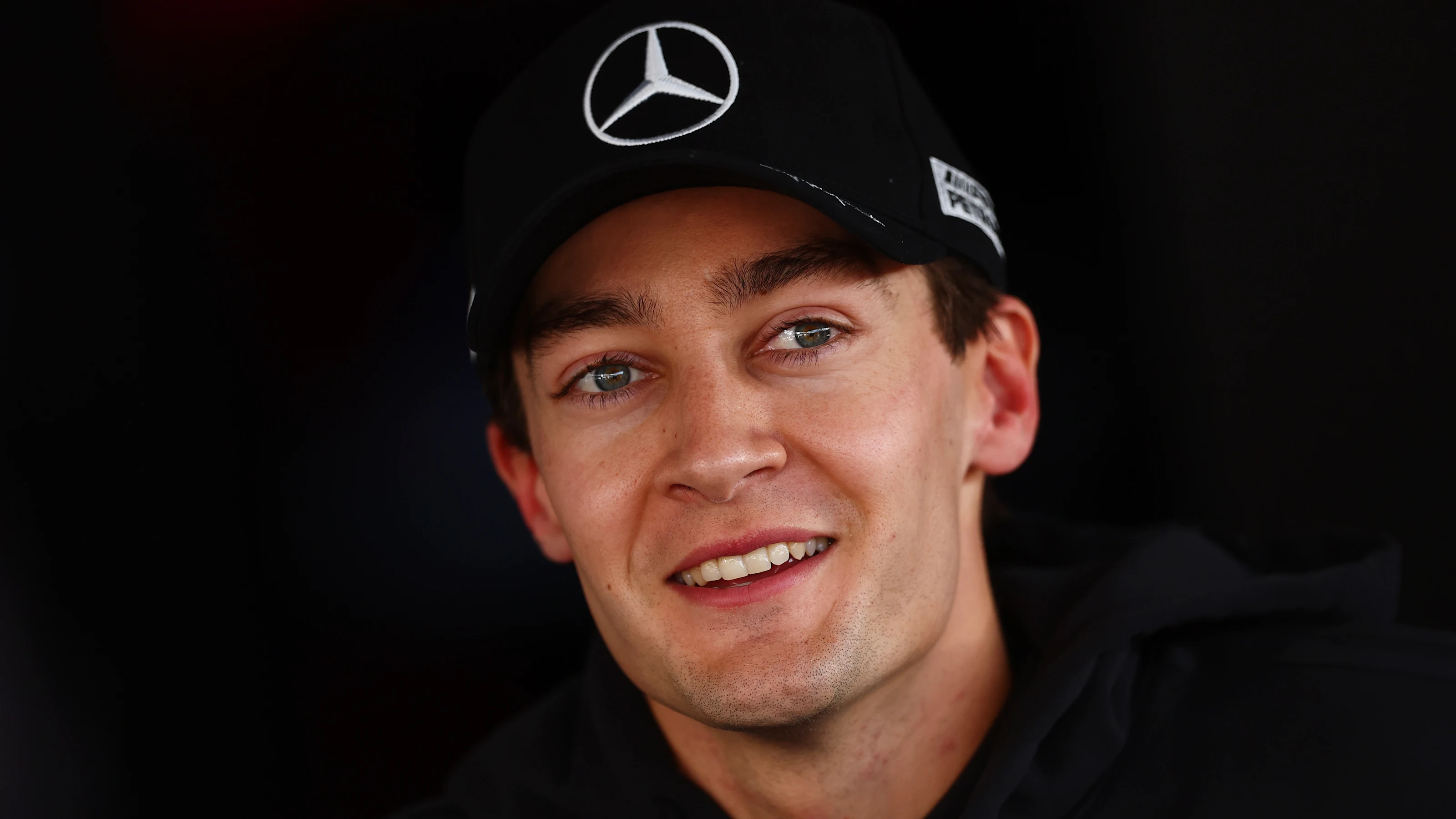 SUZUKA, JAPAN - MARCH 27: George Russell of Great Britain and Mercedes AMG Petronas F1 Team looks
