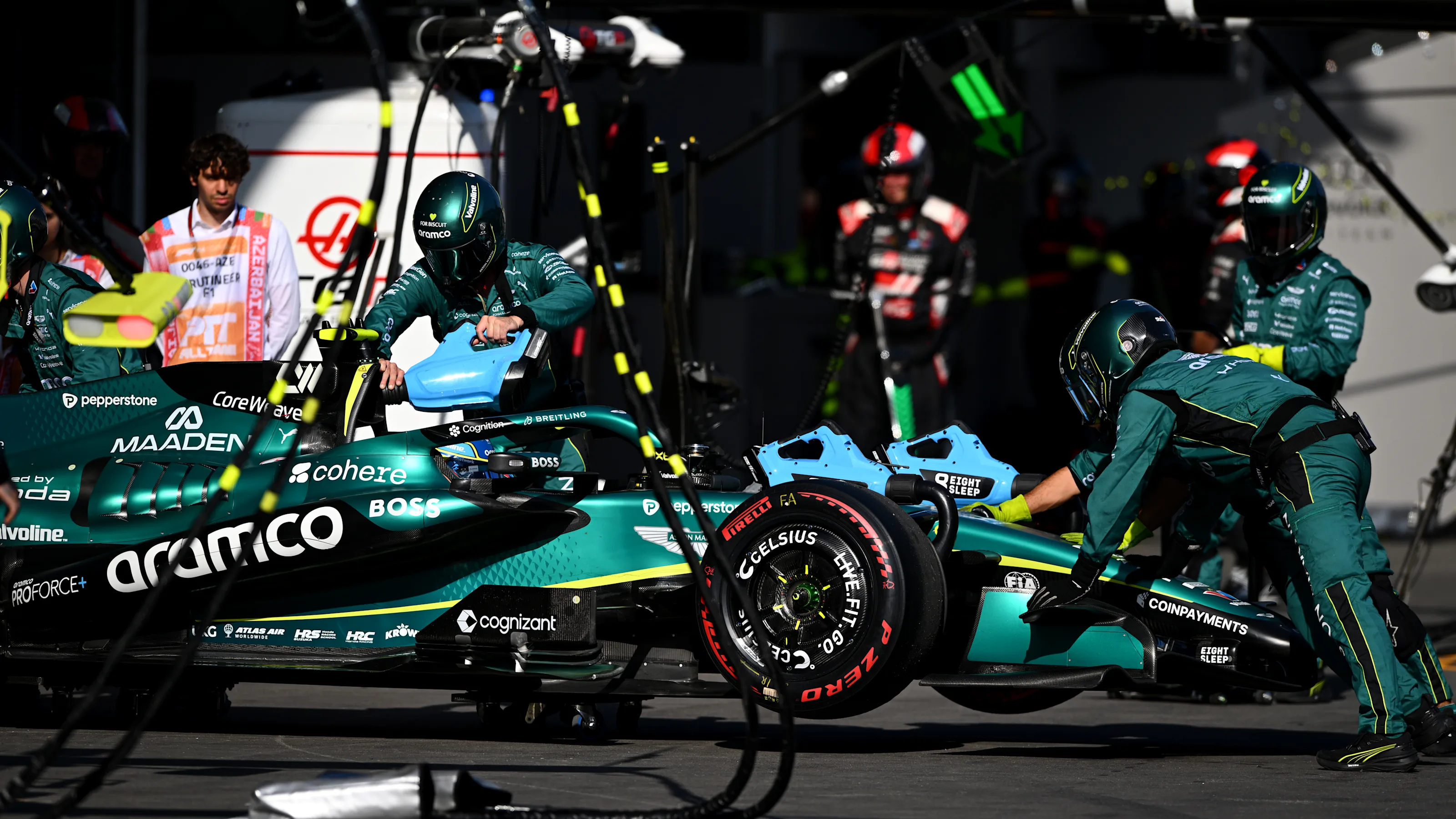 BAKU, AZERBAIJAN - SEPTEMBER 26: Fernando Alonso of Spain driving the (14) Aston Martin F1 Team