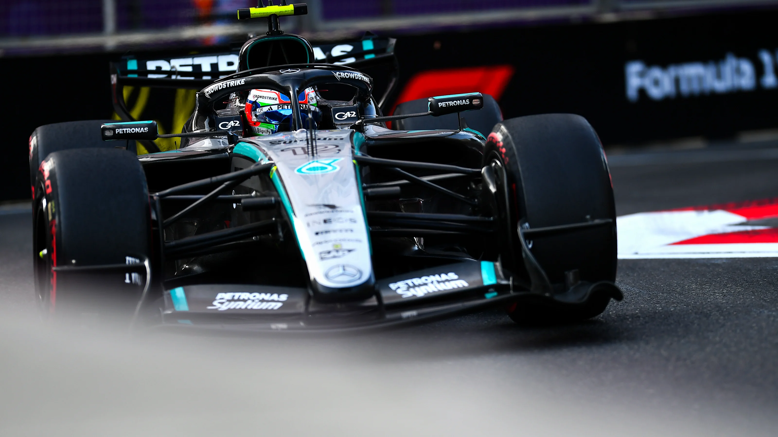 BAKU, AZERBAIJAN - SEPTEMBER 26: Andrea Kimi Antonelli of Italy driving the (12) Mercedes AMG