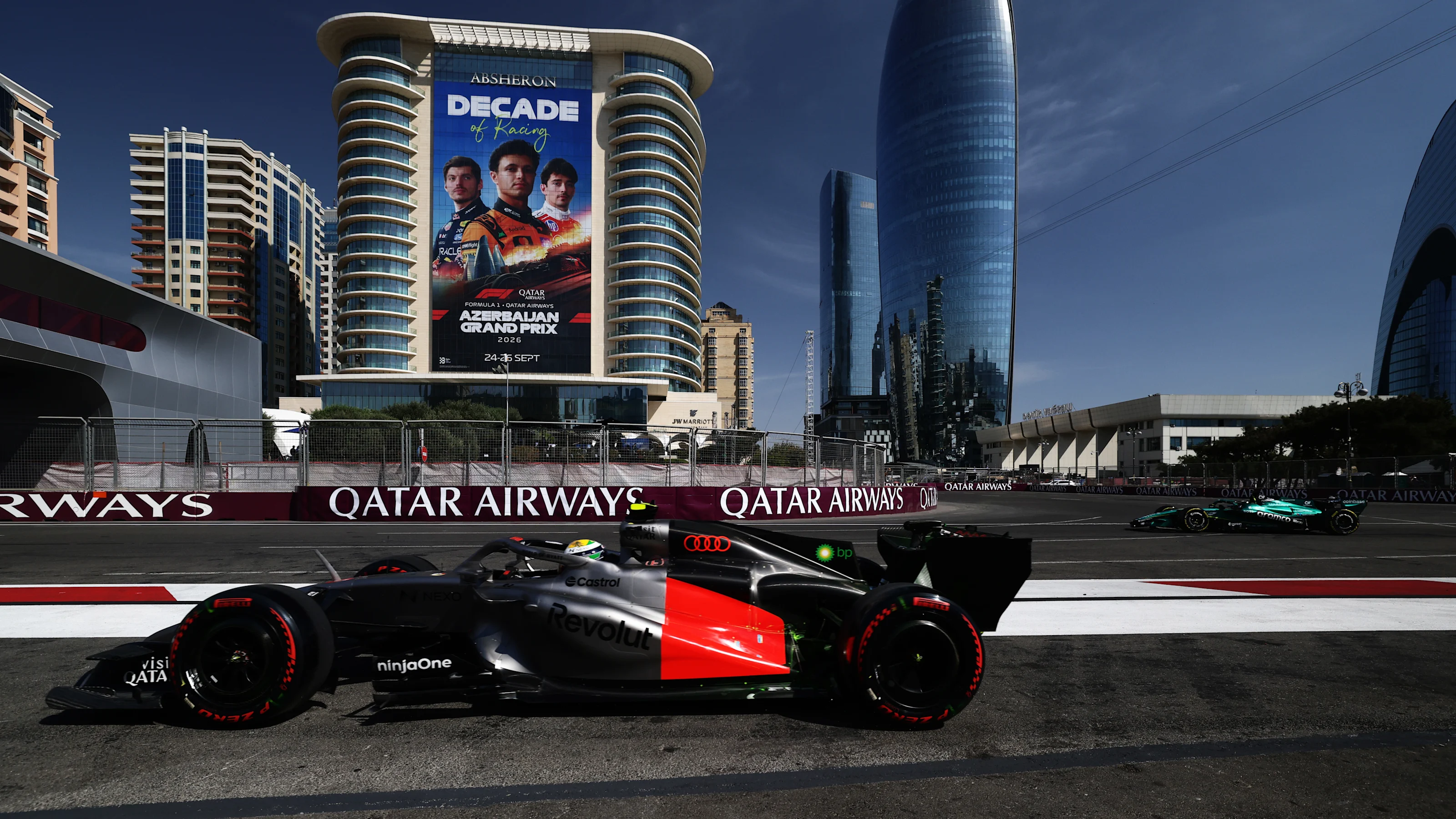BAKU, AZERBAIJAN - SEPTEMBER 24: Gabriel Bortoleto of Brazil driving the (5) Audi F1 Team R26 on