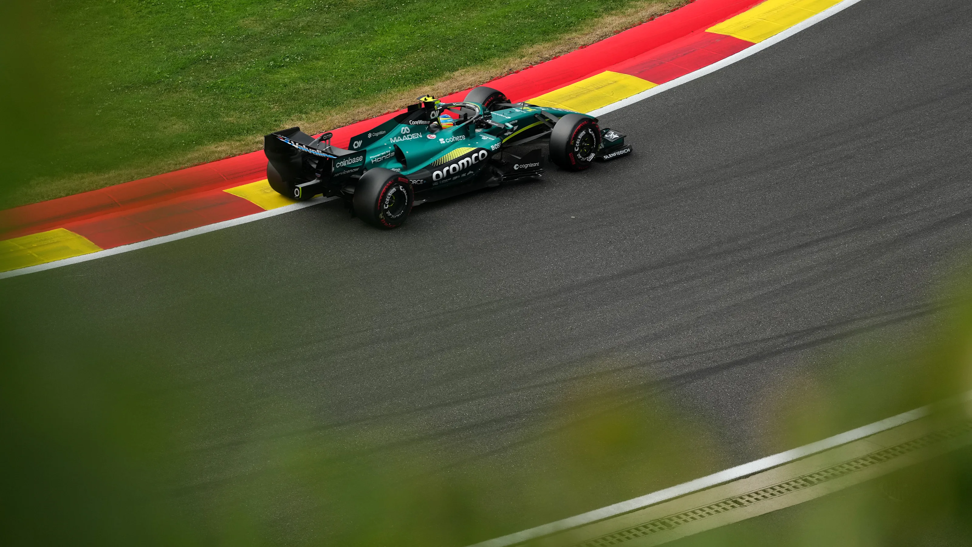 SPA, BELGIUM - JULY 18: Fernando Alonso of Spain driving the (14) Aston Martin F1 Team AMR26 Honda