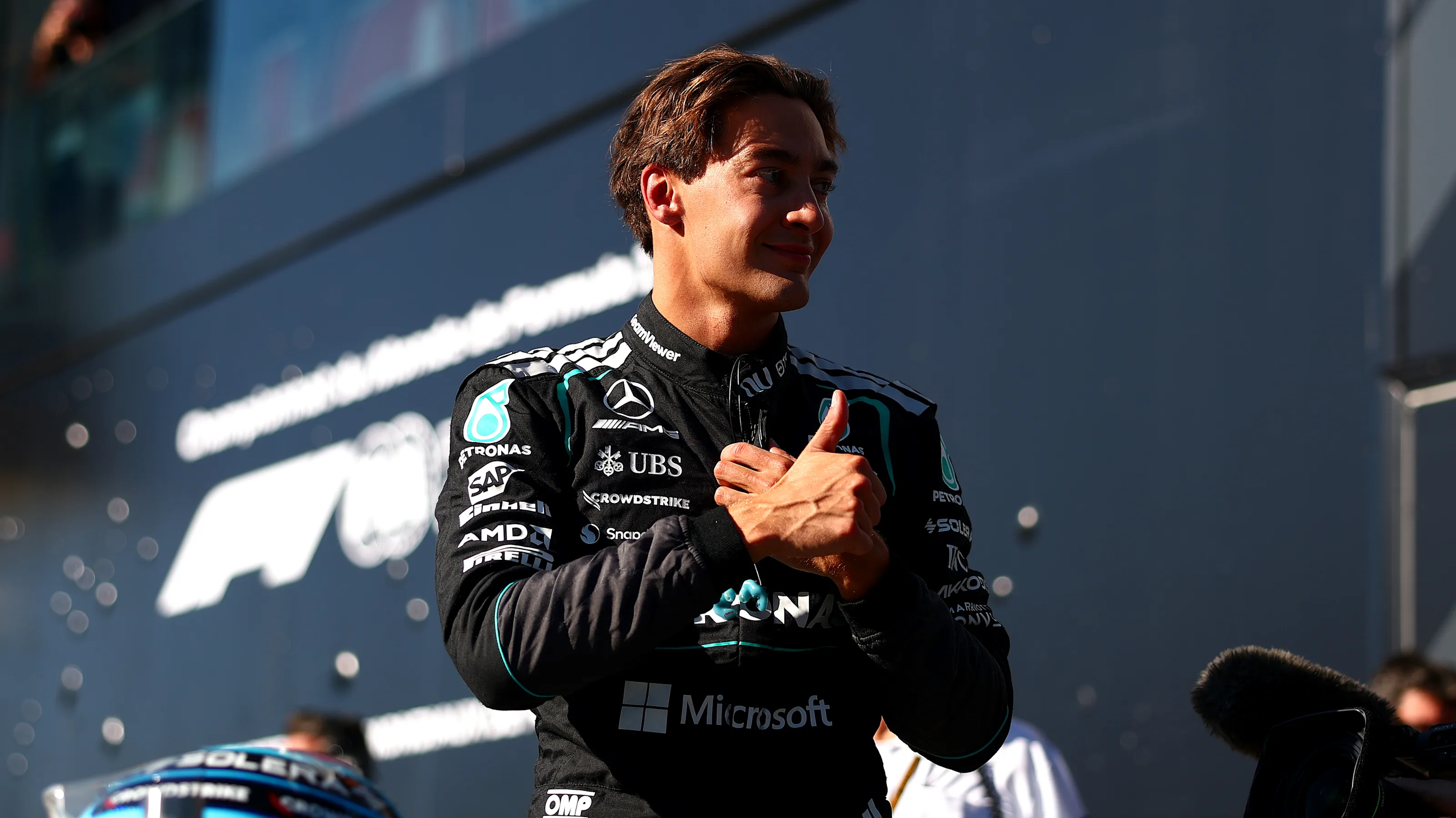 MONTREAL, QUEBEC - MAY 22: Sprint Pole qualifier George Russell of Great Britain and Mercedes AMG