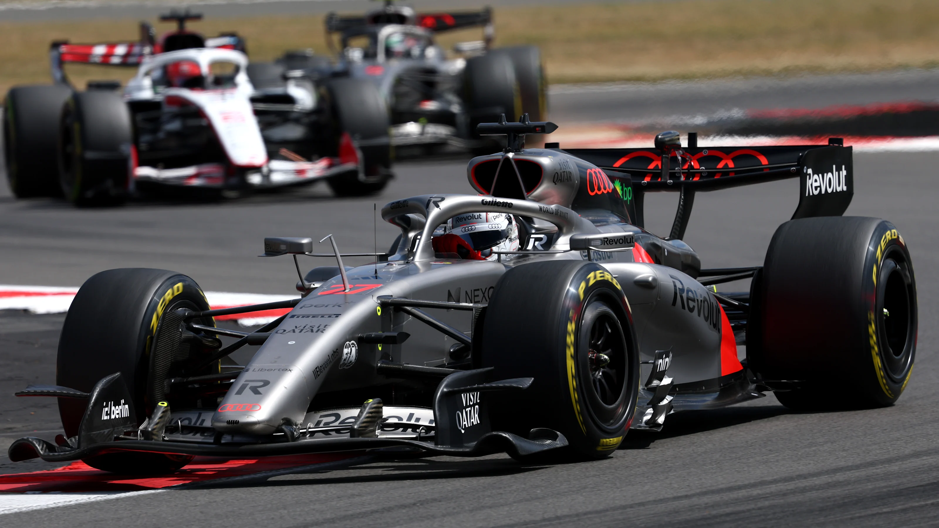 NORTHAMPTON, ENGLAND - JULY 04: Nico Hulkenberg of Germany driving the (27) Audi F1 Team R26 on