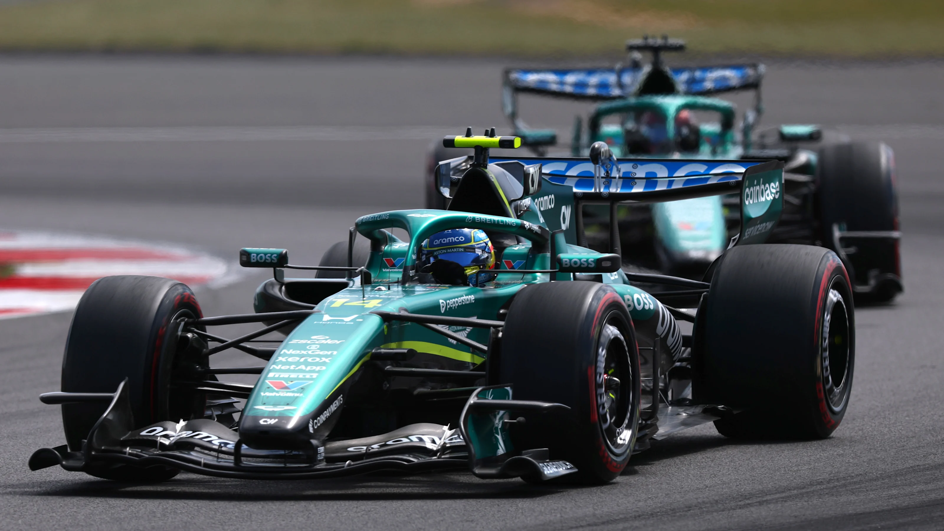 NORTHAMPTON, ENGLAND - JULY 04: Fernando Alonso of Spain driving the (14) Aston Martin F1 Team