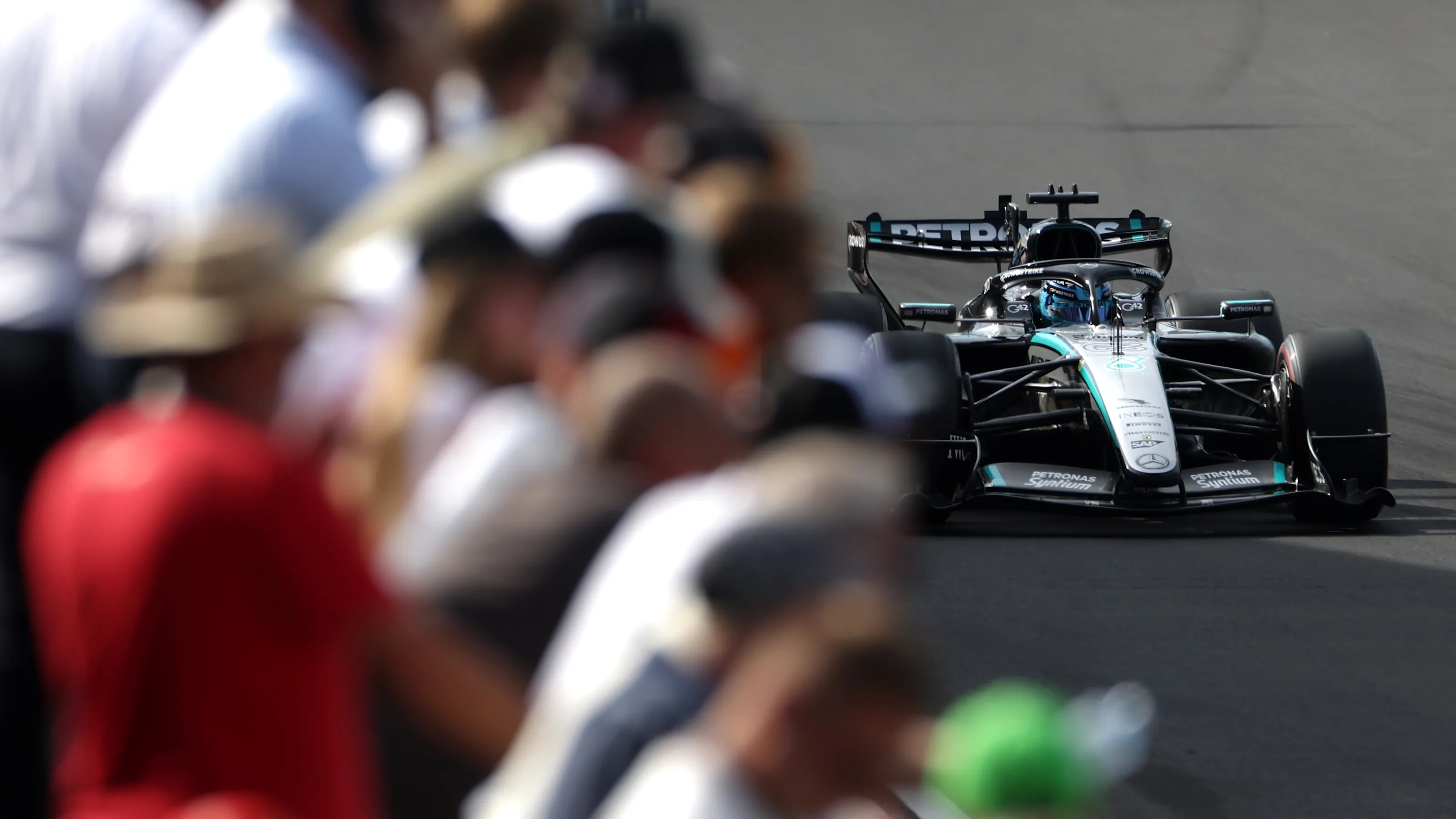 BUDAPEST, HUNGARY - JULY 25: George Russell of Great Britain driving the (63) Mercedes AMG Petronas