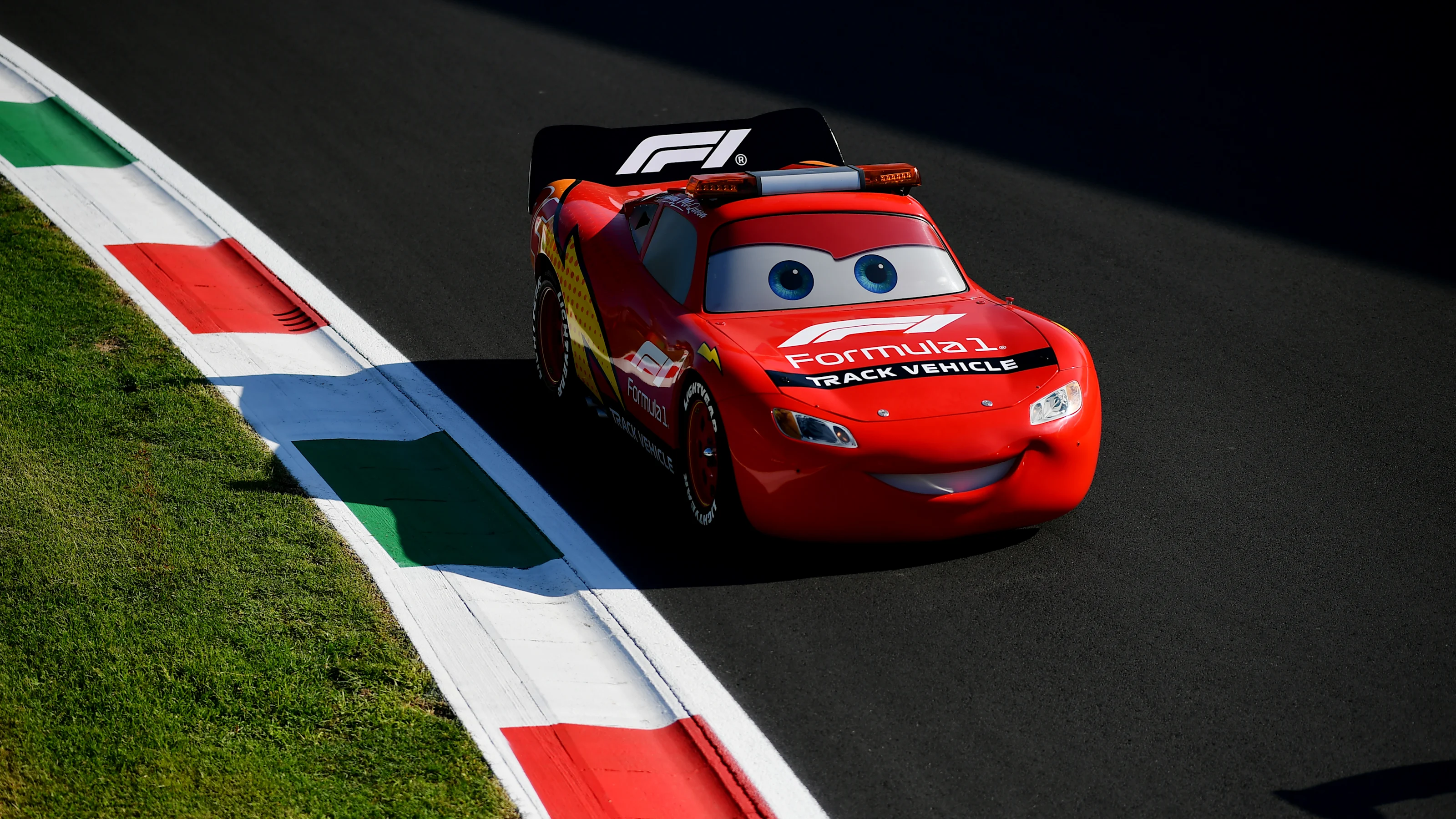 MONZA, ITALY - SEPTEMBER 03: A Lightning McQueen liveried Track Vehicle on track during previews
