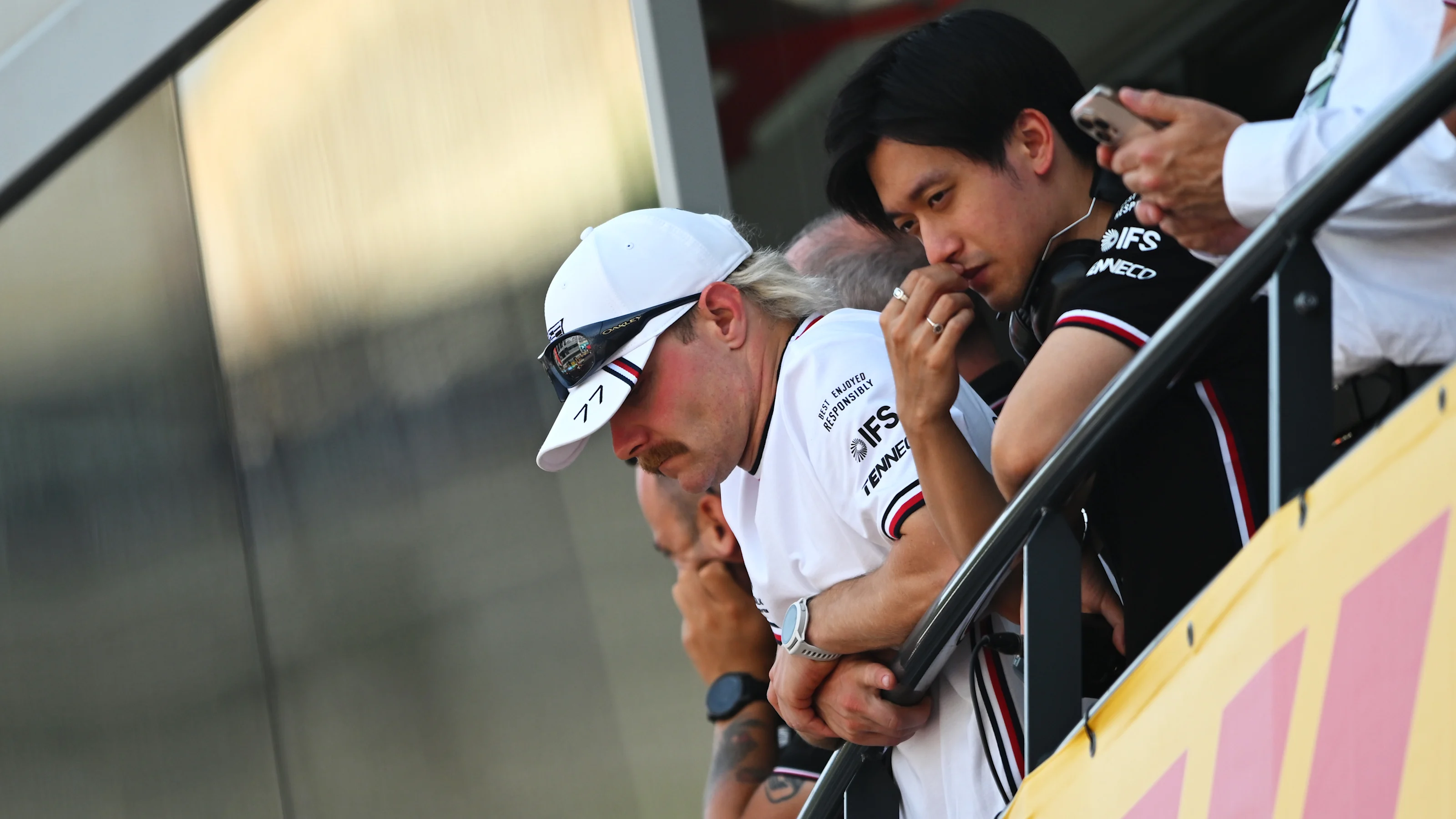 MONTE-CARLO, MONACO - JUNE 07: Valtteri Bottas of Finland and Cadillac F1 Team and Zhou Guanyu of