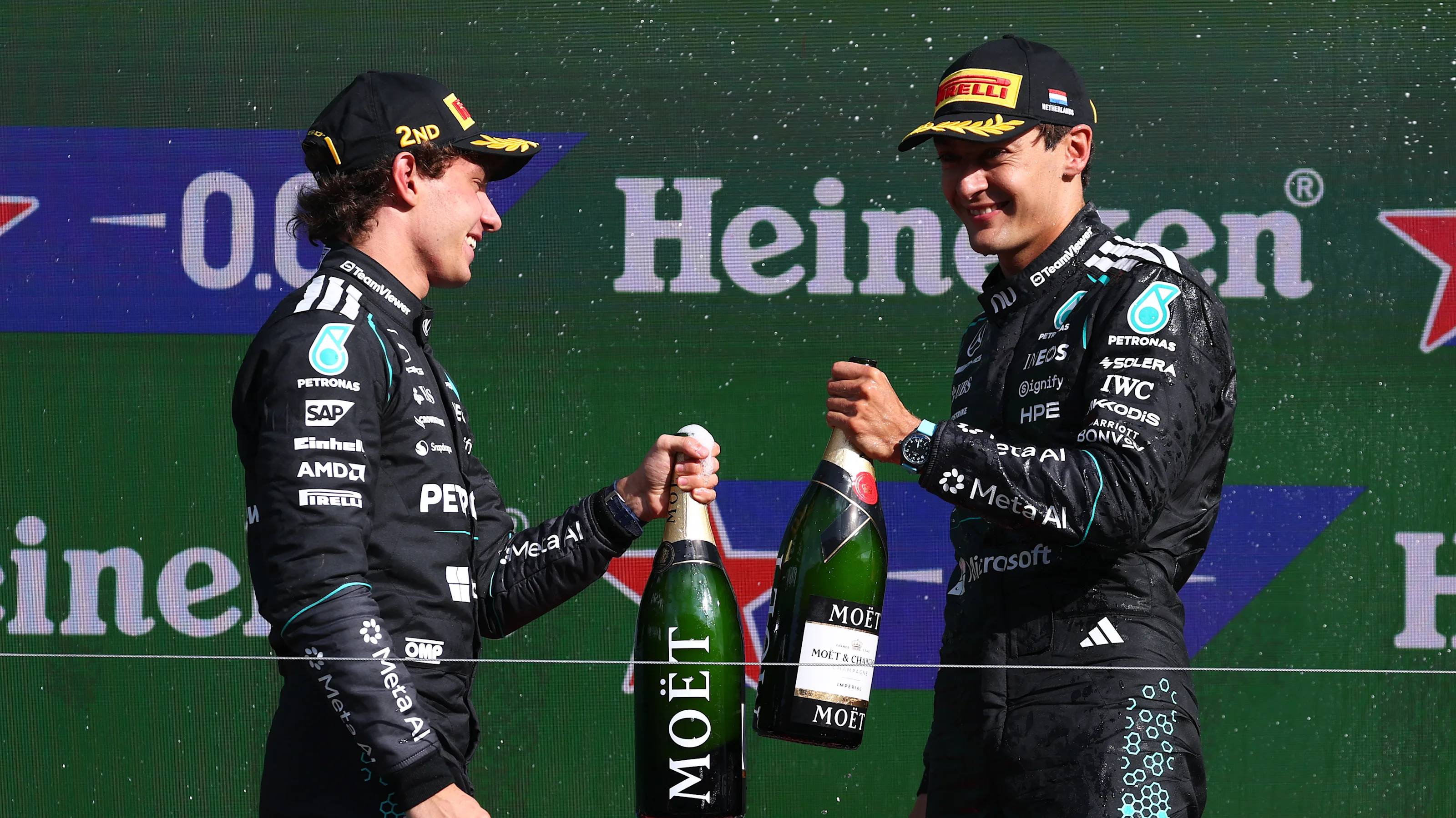 ZANDVOORT, NETHERLANDS - AUGUST 23: Second placed Andrea Kimi Antonelli of Italy and Mercedes AMG