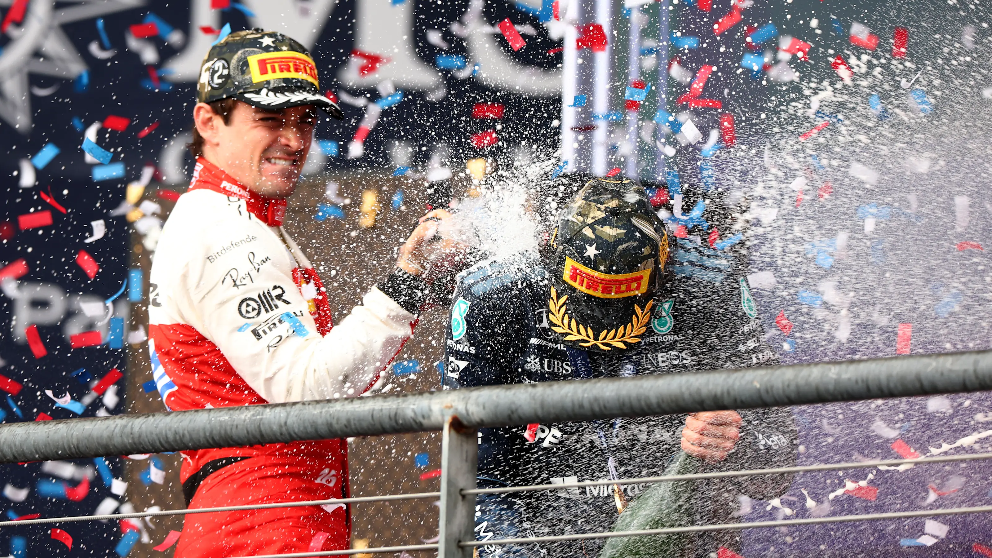 AUSTIN, TEXAS - OCTOBER 25: Race winner Andrea Kimi Antonelli of Italy and Mercedes AMG Petronas F1