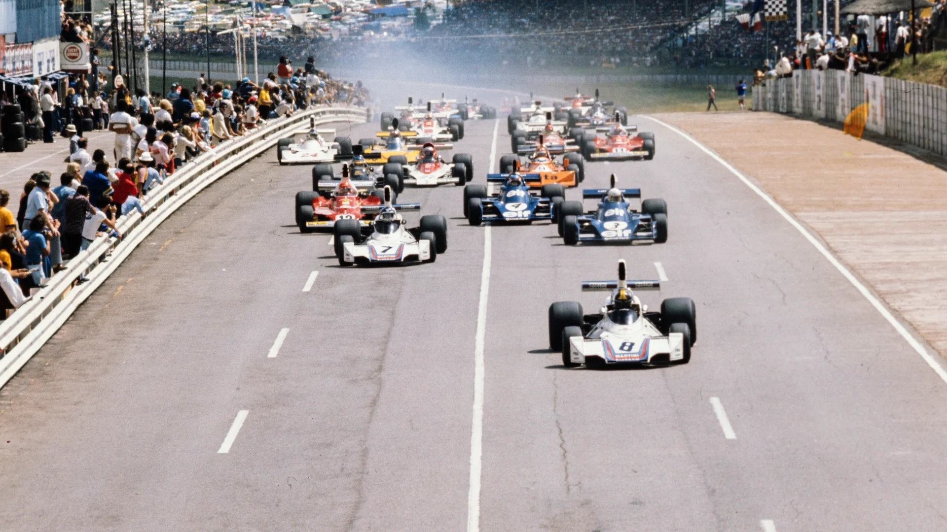 KYALAMI, SOUTH AFRICA - MARCH 01: Carlos Pace, Brabham BT44B Ford leads Carlos Reutemann, Brabham