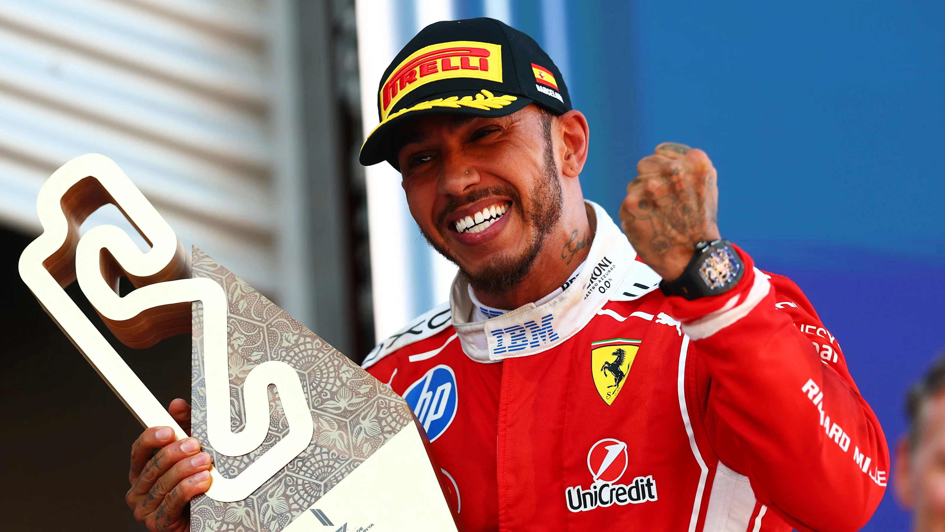 BARCELONA, SPAIN - JUNE 14: Race winner Lewis Hamilton of Great Britain and Scuderia Ferrari on the