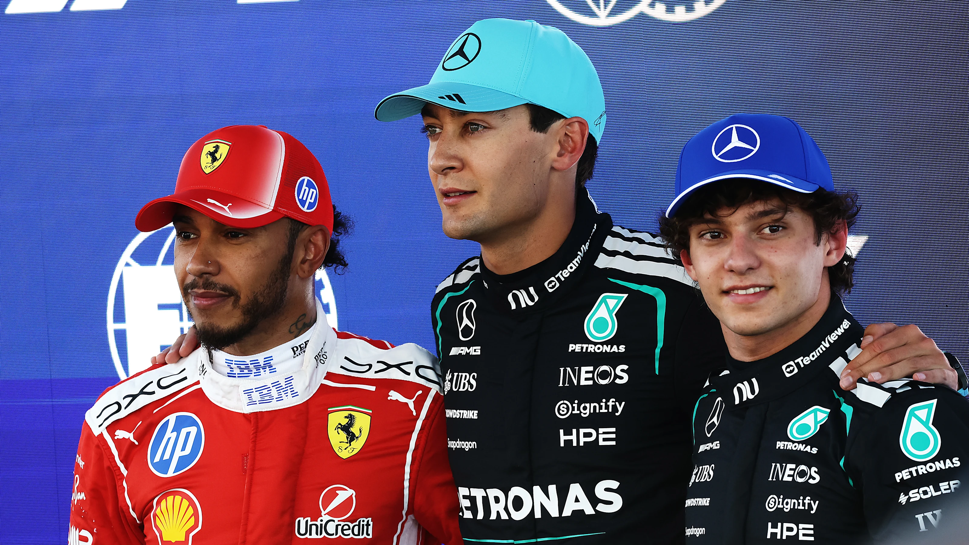 BARCELONA, SPAIN - JUNE 13: Pole position qualifier George Russell of Great Britain and Mercedes
