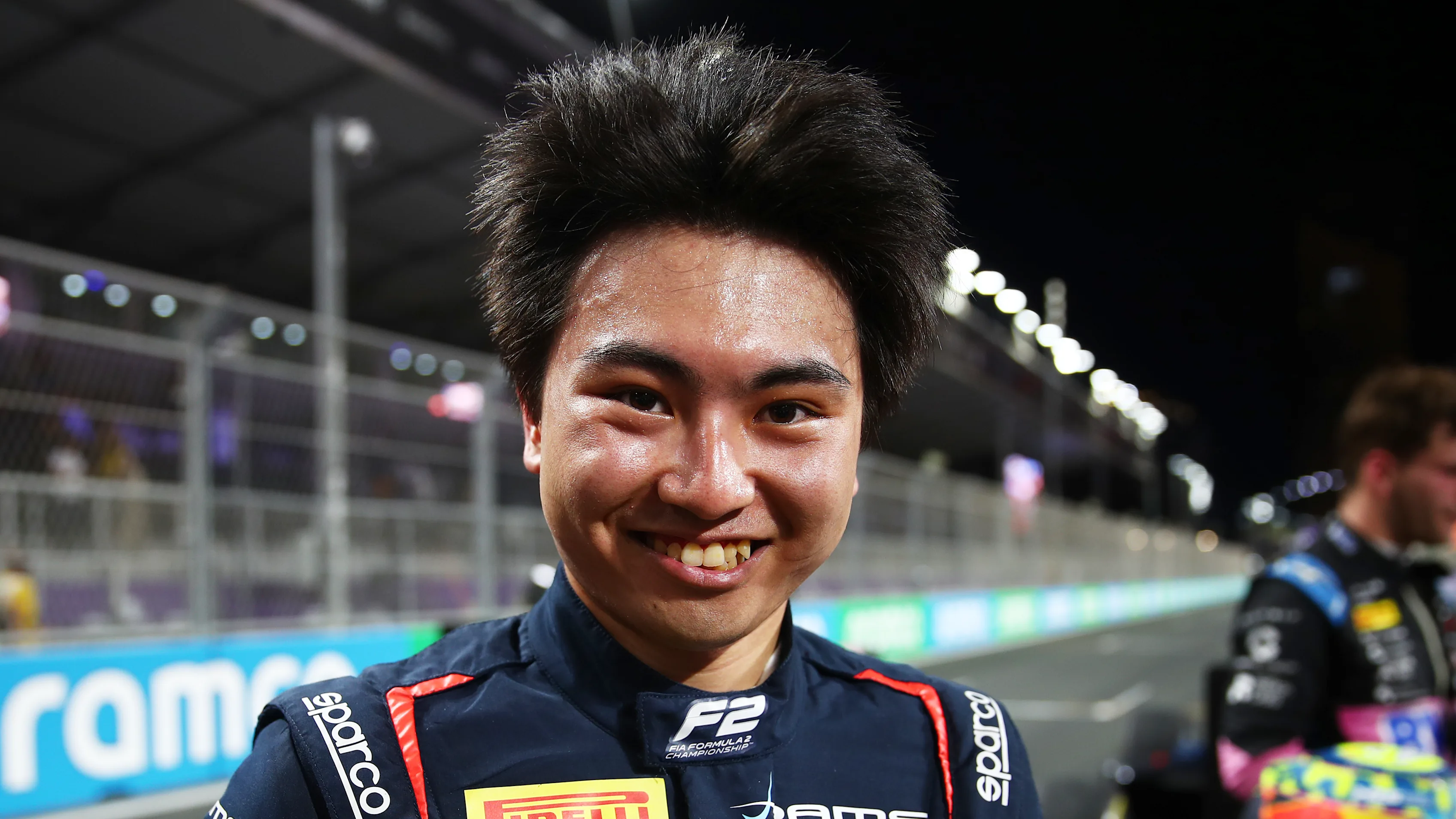 JEDDAH, SAUDI ARABIA - MARCH 18: Race winner Ayumu Iwasa of Japan and DAMS (11) celebrates in parc
