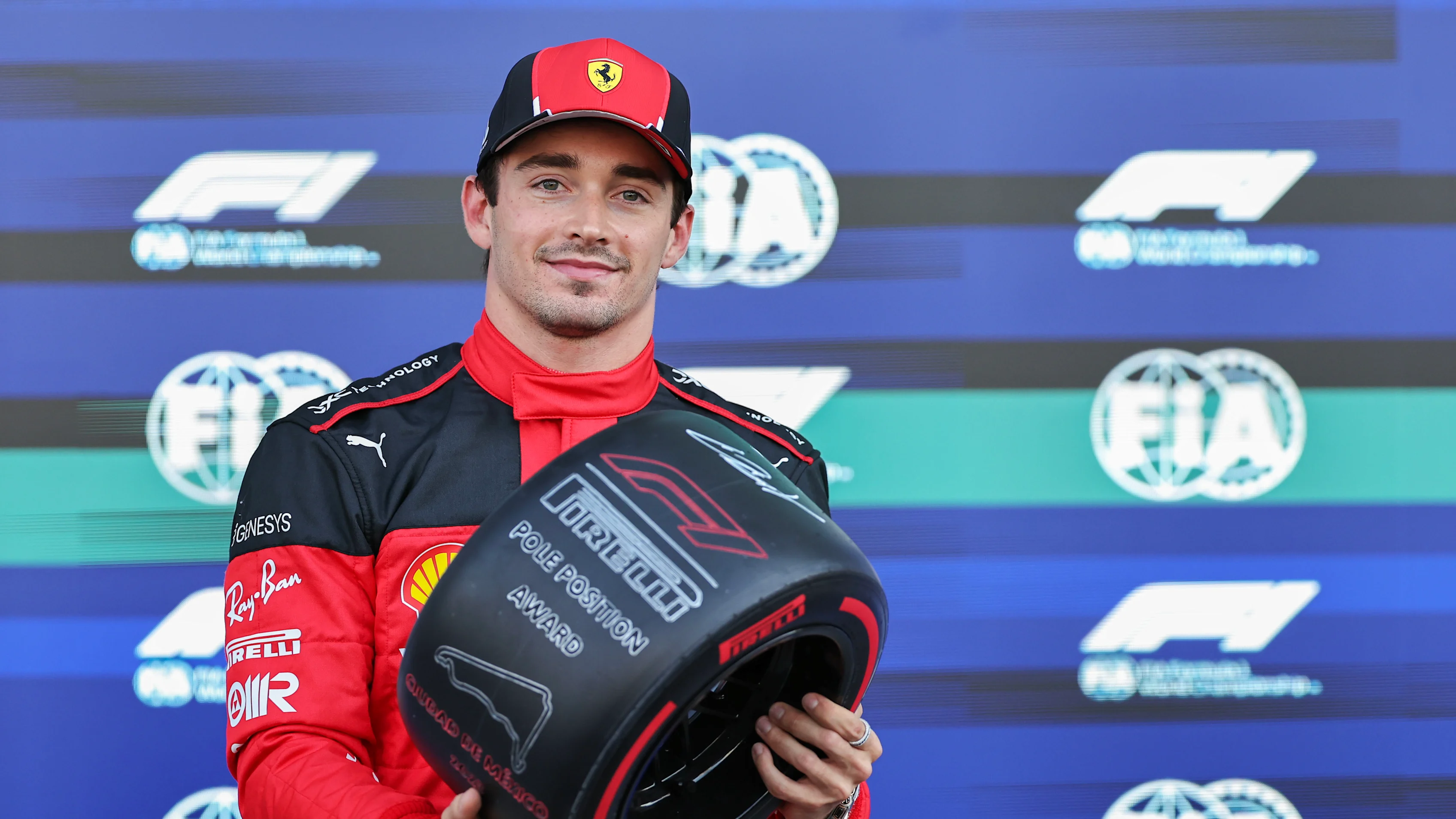 MEXICO CITY, MEXICO - OCTOBER 28: Charles Leclerc of Monaco and Scuderia Ferrari with his pole