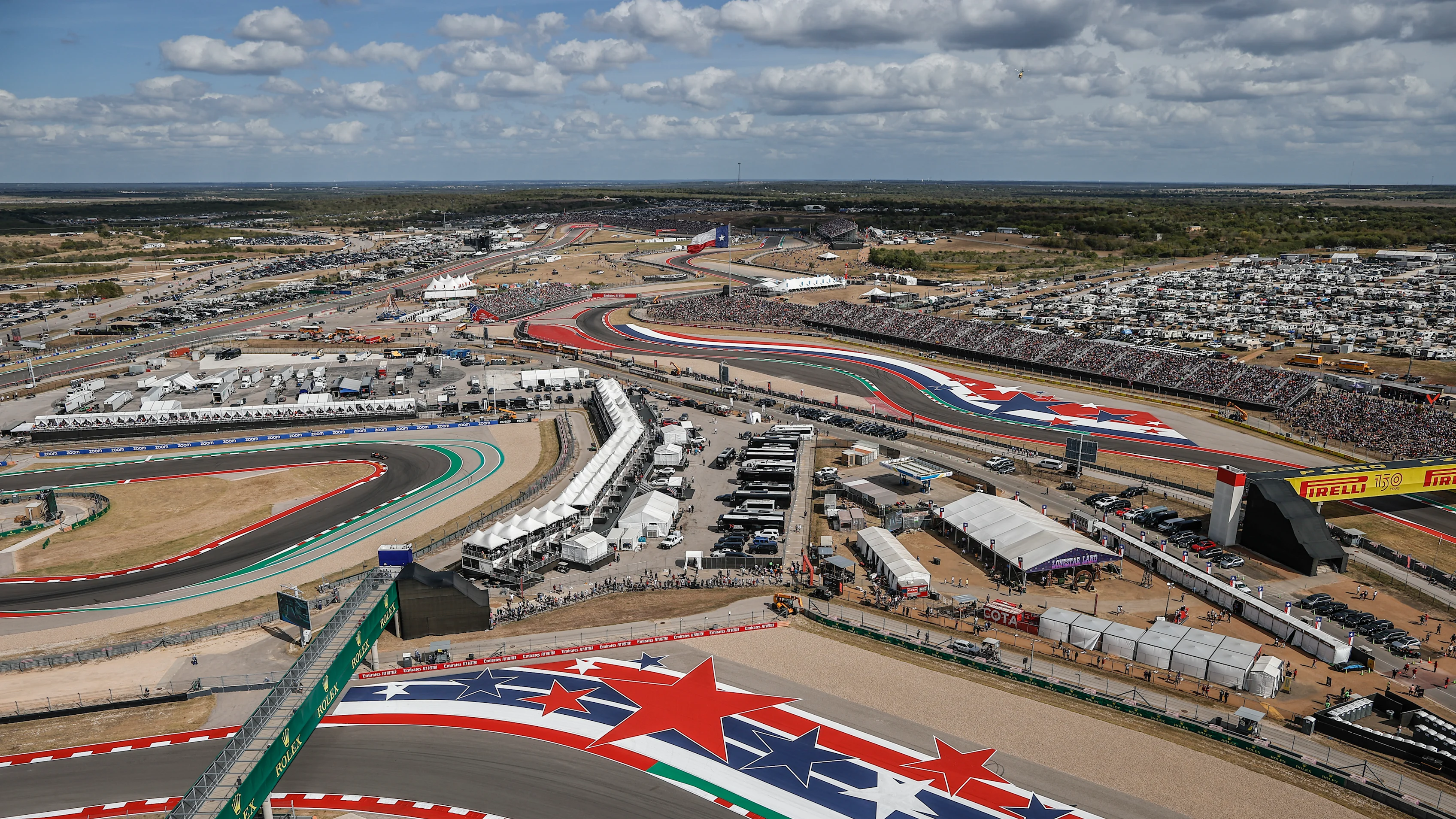 General view of Austin circuit full of spectators with attendance record during the F1 Grand Prix