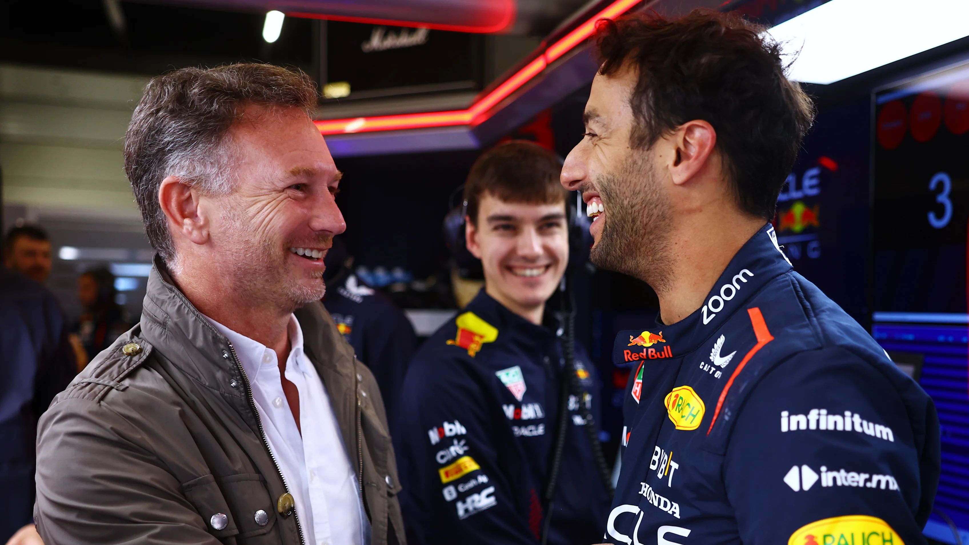 NORTHAMPTON, ENGLAND - JULY 11: Daniel Ricciardo of Australia and Oracle Red Bull Racing speaks