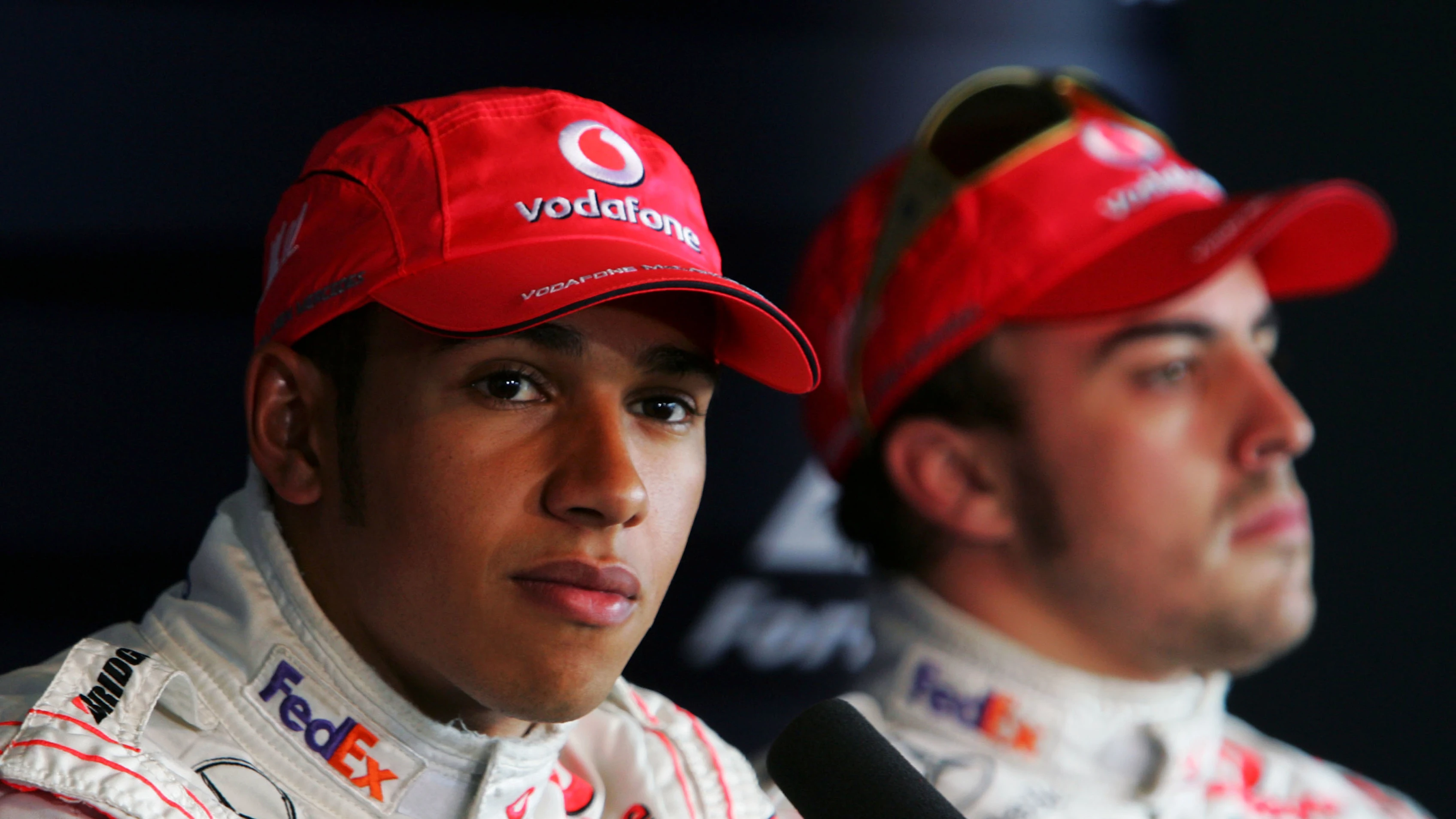 (L to R): pole sitter Lewis Hamilton (GBR) McLaren and Fernando Alonso (ESP) McLaren in the FIA