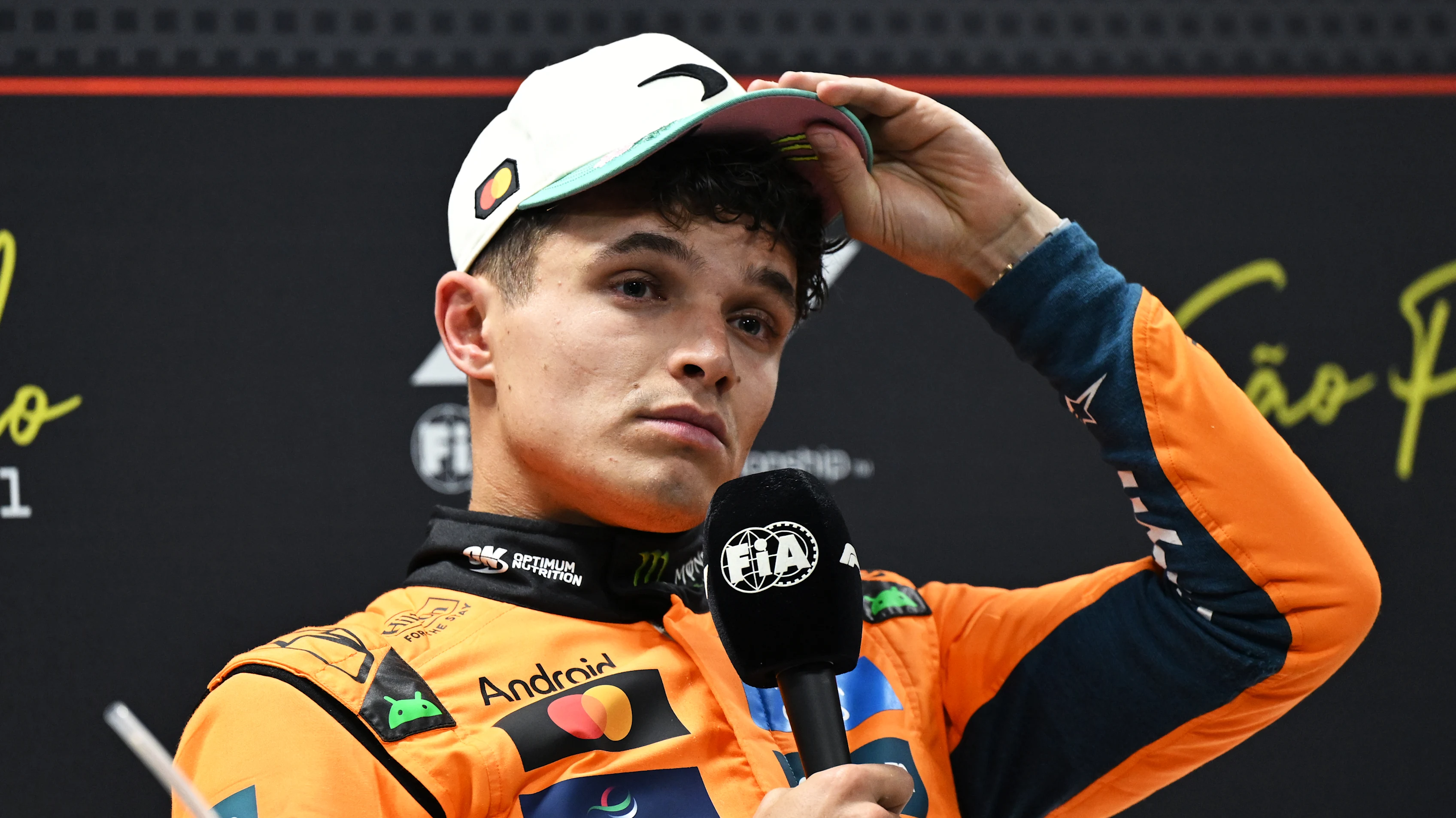 SAO PAULO, BRAZIL - NOVEMBER 08: Sprint winner Lando Norris of Great Britain and McLaren in the