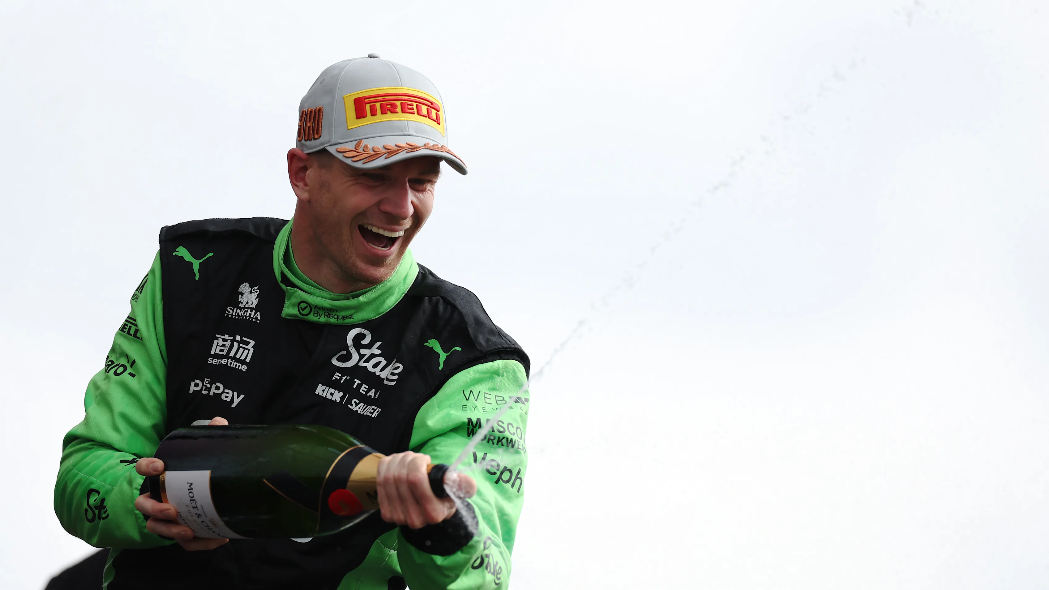 NORTHAMPTON, ENGLAND - JULY 06: Third placed Nico Hulkenberg of Germany and Stake F1 Team Kick