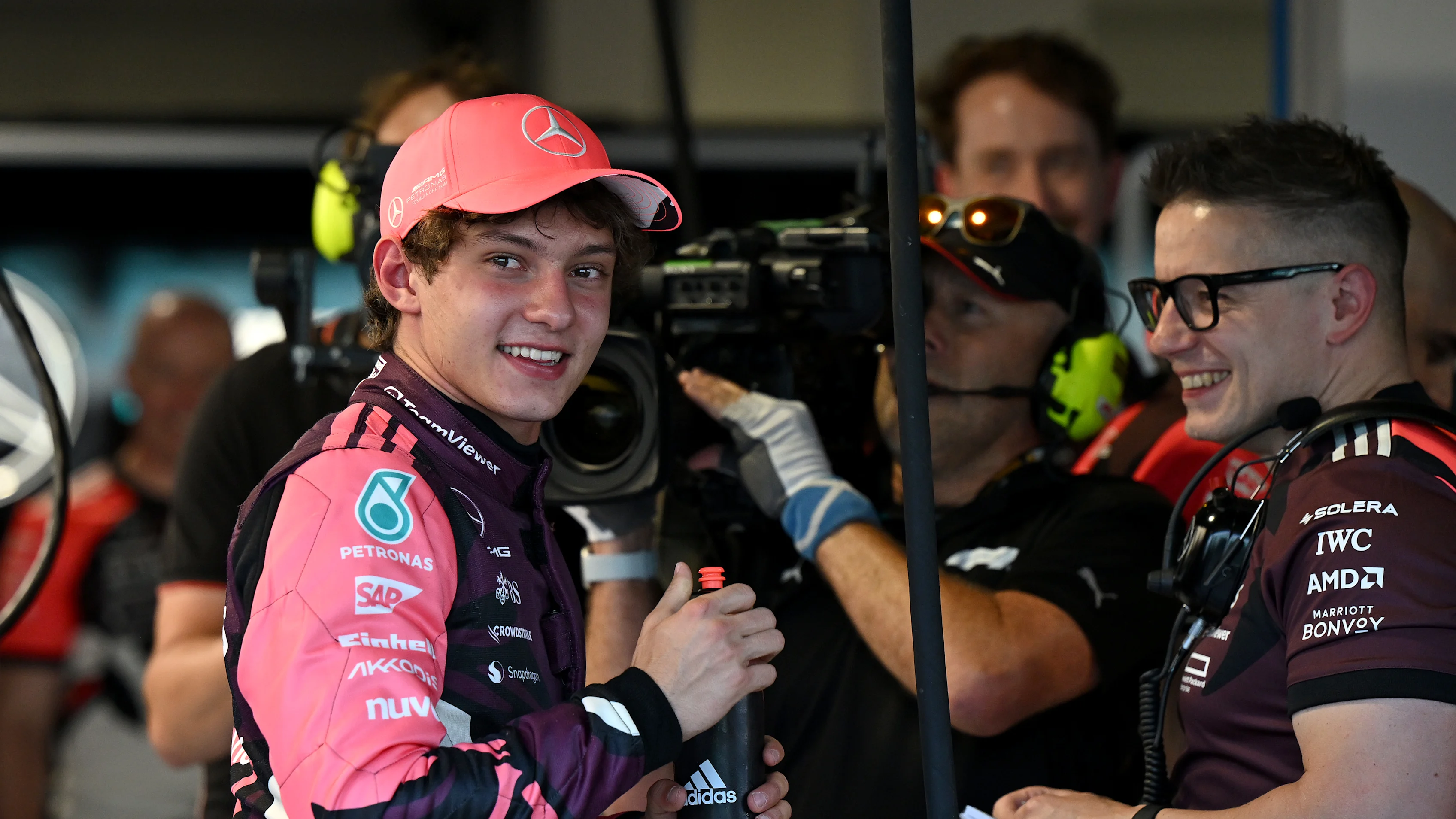 MIAMI, FLORIDA - MAY 02: Sprint Pole qualifier Andrea Kimi Antonelli of Italy and Mercedes AMG