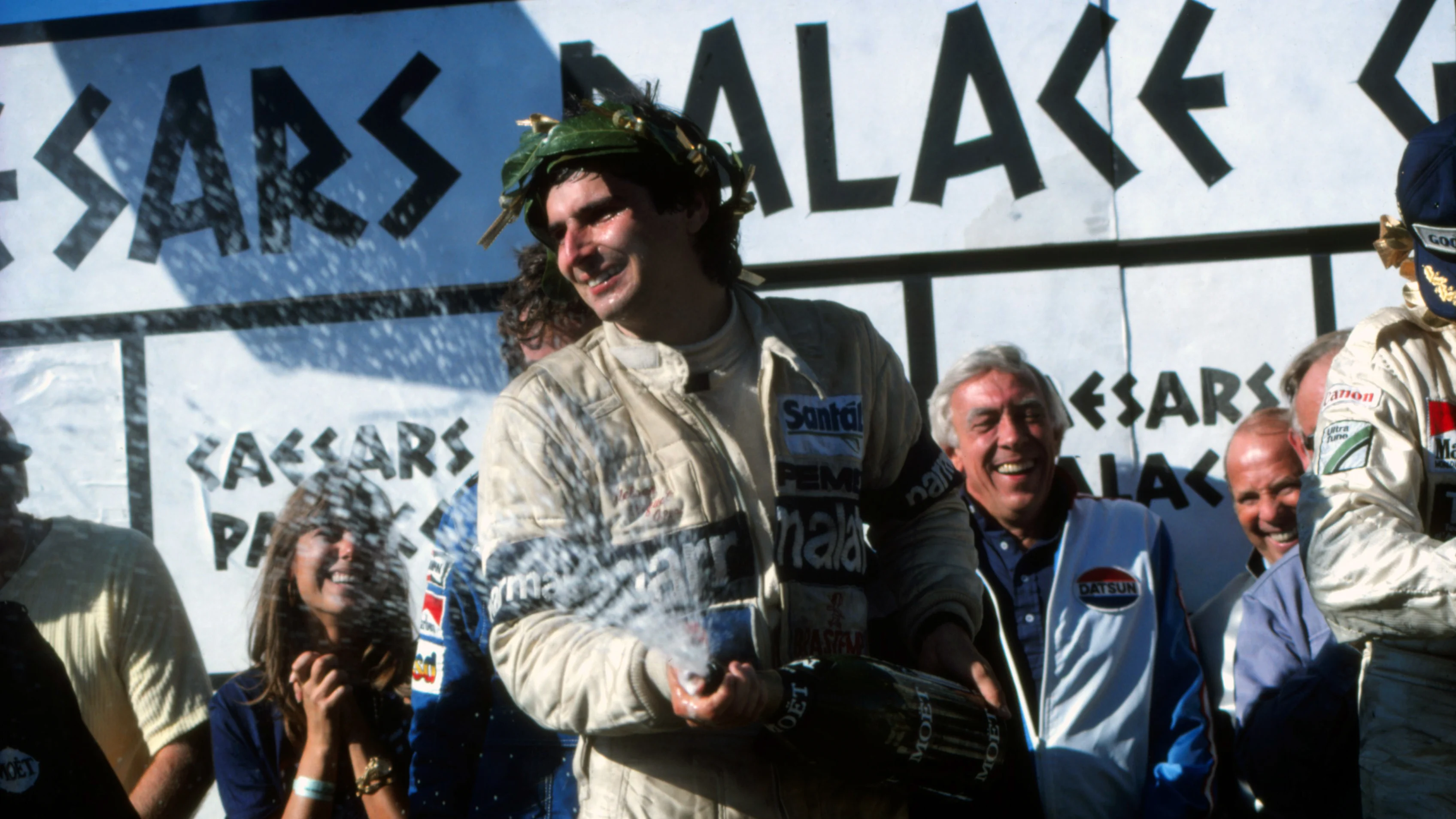 Nelson Piquet (BRA) Brabham celebrates after becoming World Champion. Caesars Palace Grand Prix,