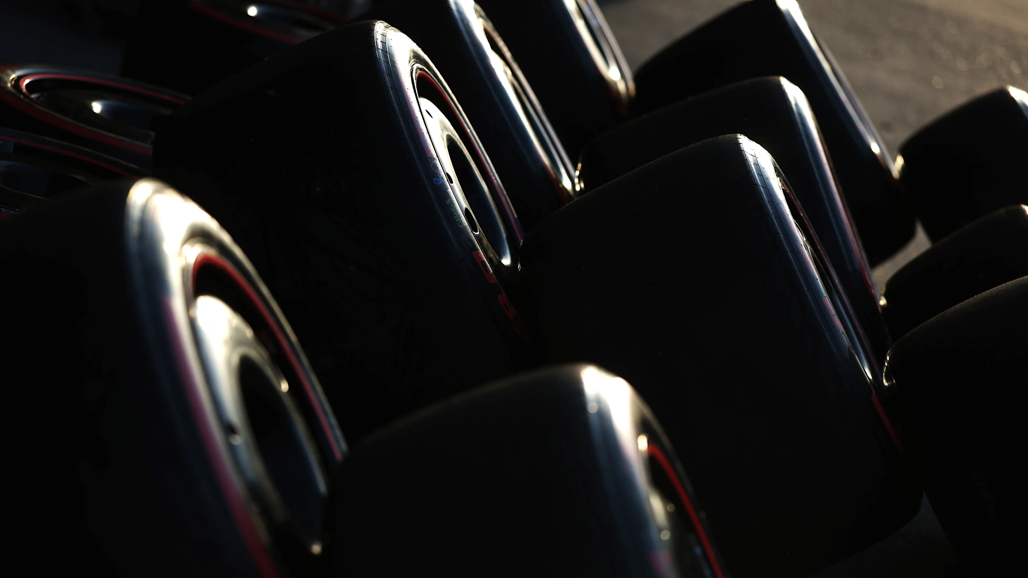 SHANGHAI, CHINA - MARCH 22: Tyres outside the Oracle Red Bull Racing garage during qualifying ahead