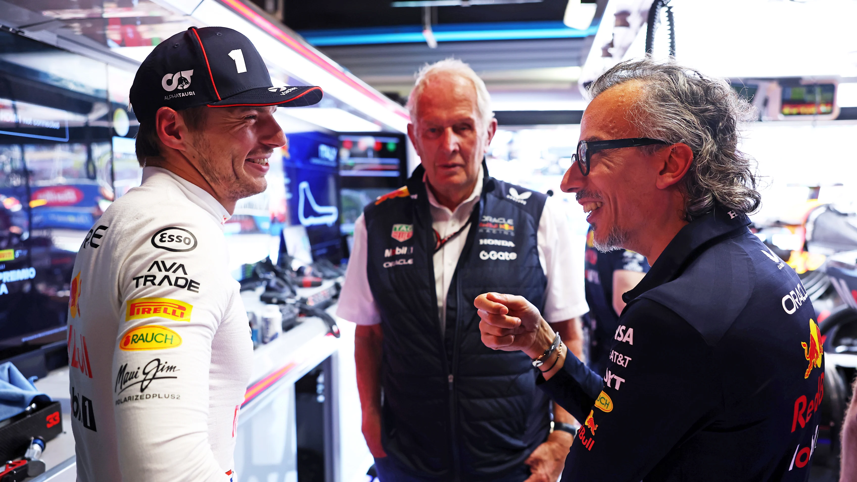 MONZA, ITALY - SEPTEMBER 05: Max Verstappen of the Netherlands and Oracle Red Bull Racing talks