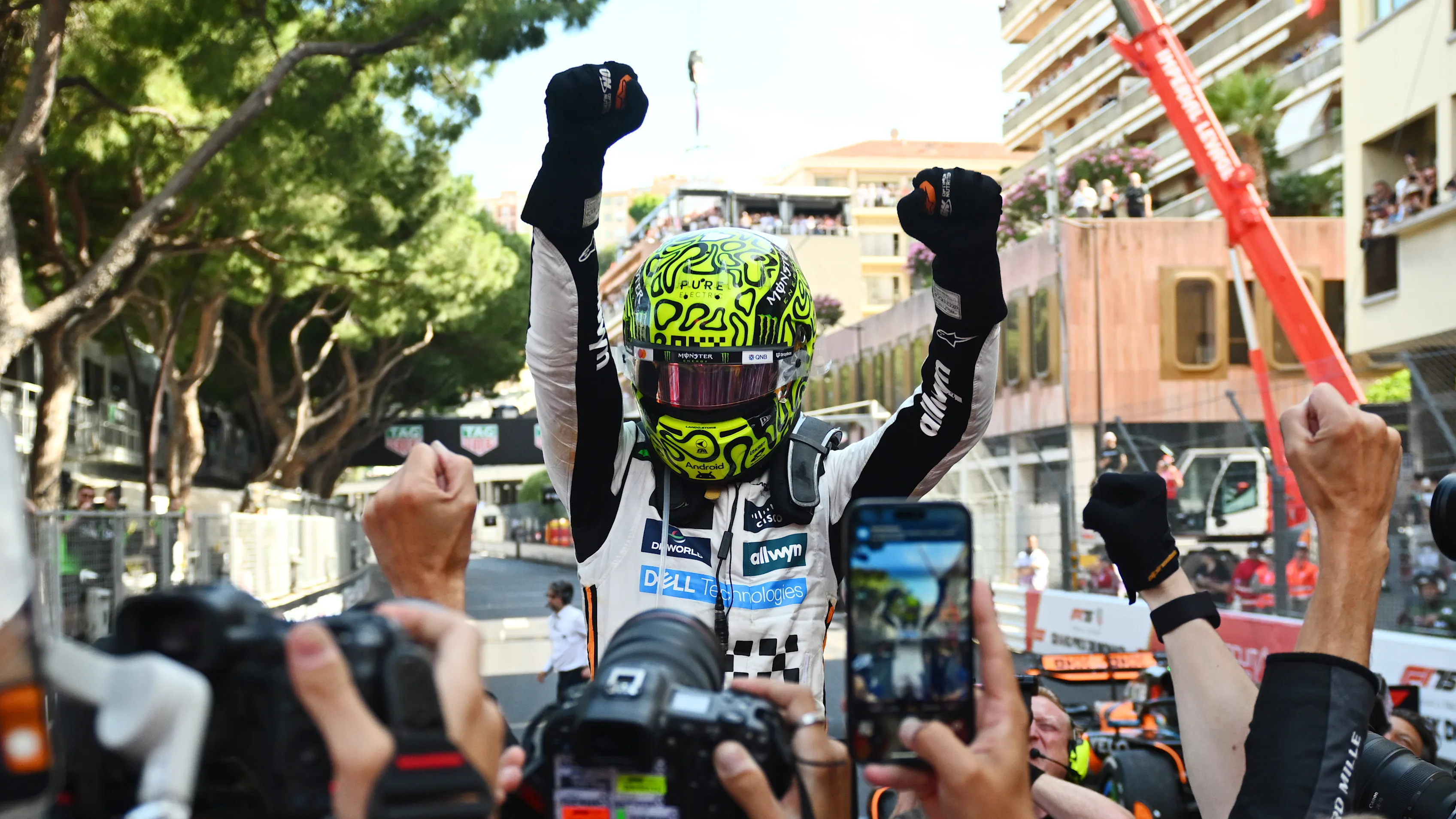 MONTE-CARLO, MONACO - MAY 25: Race winner Lando Norris of Great Britain and McLaren celebrates in