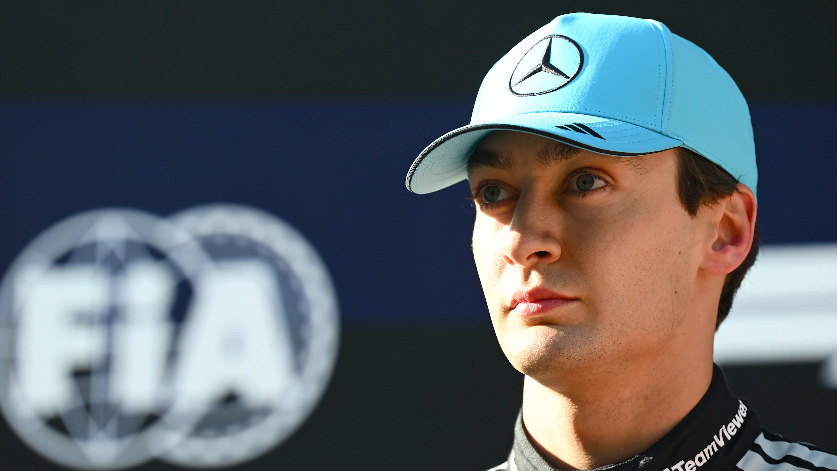 SHANGHAI, CHINA - MARCH 14: Second placed qualifier George Russell of Great Britain and Mercedes