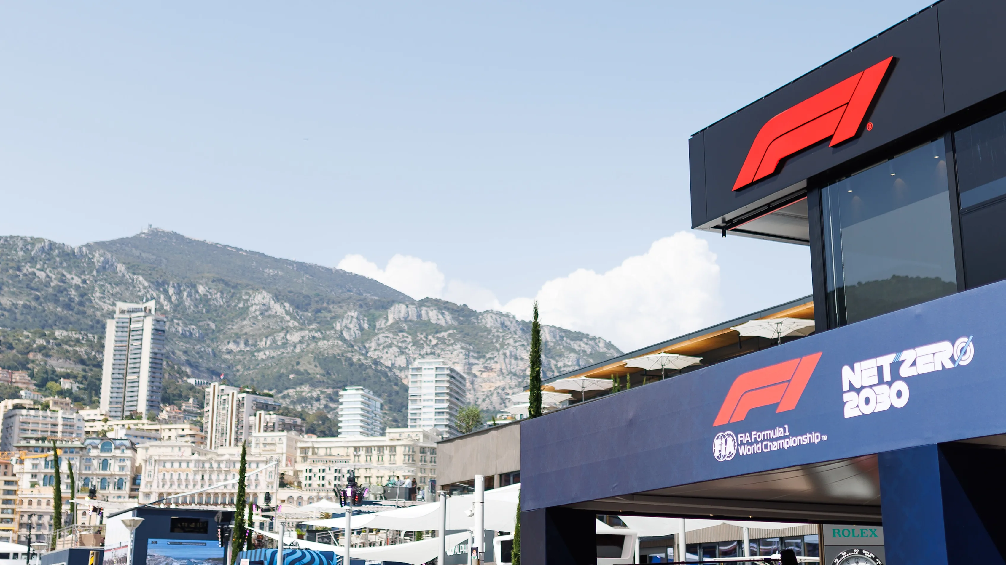 MONTE-CARLO, MONACO - MAY 25: F1 logo is seen inside the paddock during previews ahead of the F1