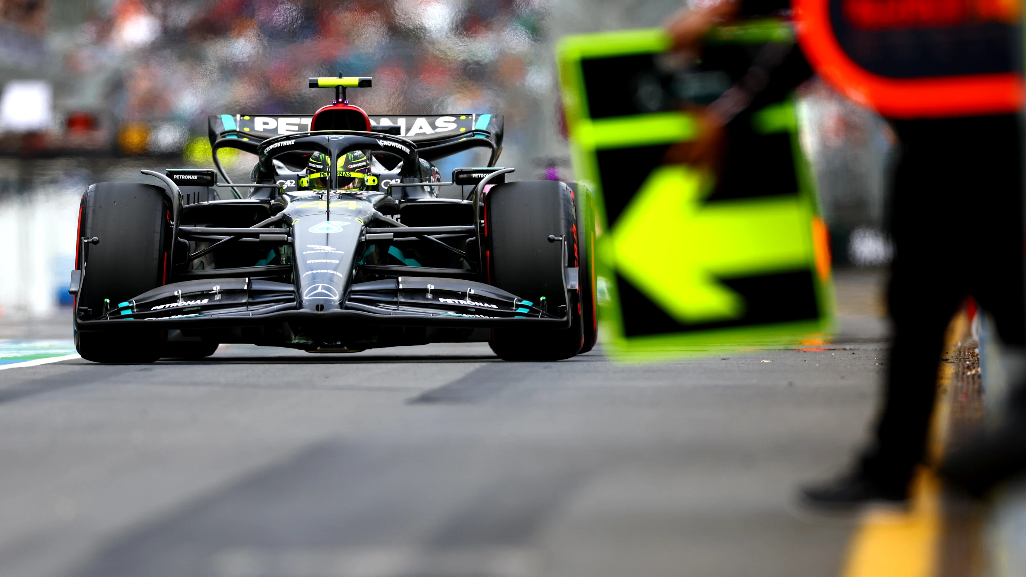 McLaren's Australian driver Oscar Piastri makes a pit stop during the first practice session of the