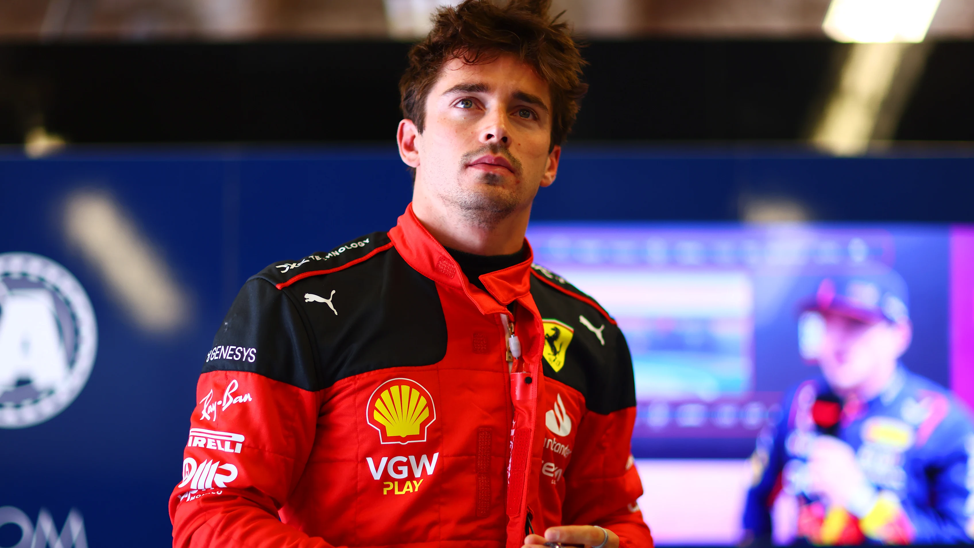 AUSTIN, TEXAS - OCTOBER 21: 2nd placed qualifier Charles Leclerc of Monaco and Ferrari reacts in