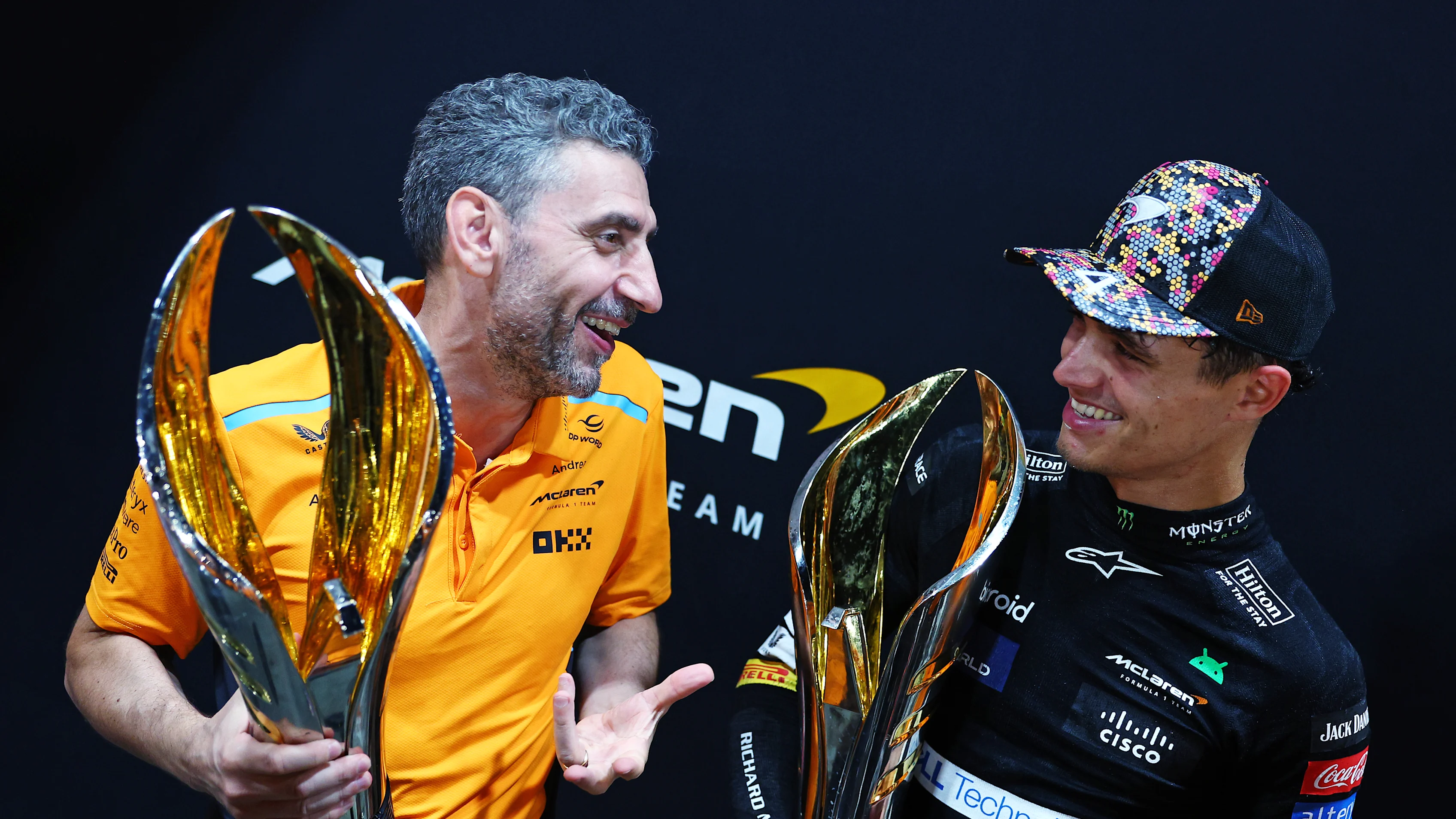 SINGAPORE, SINGAPORE - SEPTEMBER 22: Race winner Lando Norris of Great Britain and McLaren and