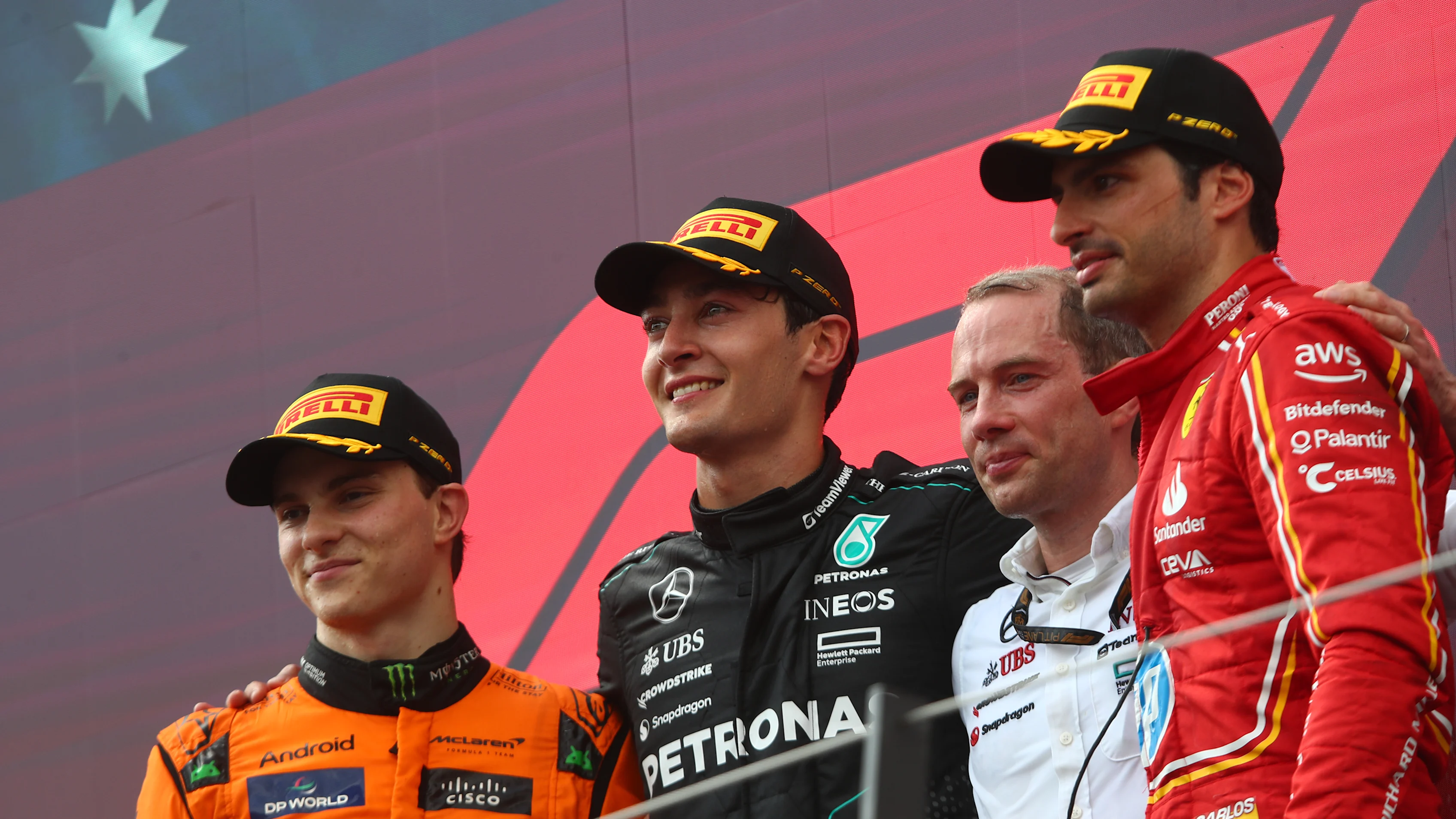 SPIELBERG, AUSTRIA - JUNE 30: Race winner George Russell of Great Britain and Mercedes, Second