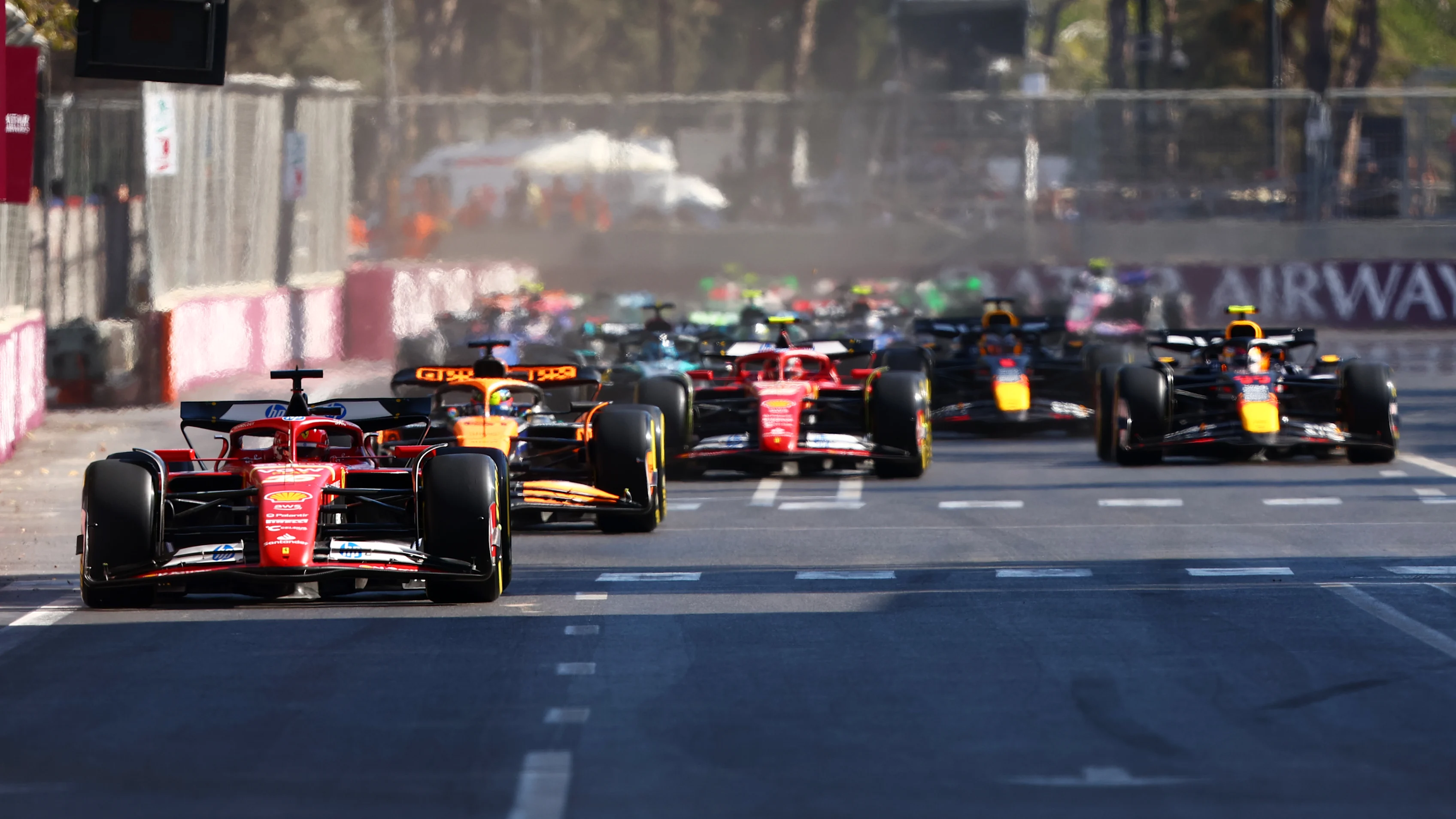 BAKU, AZERBAIJAN - SEPTEMBER 15: Charles Leclerc of Monaco driving the (16) Ferrari SF-24 leads the