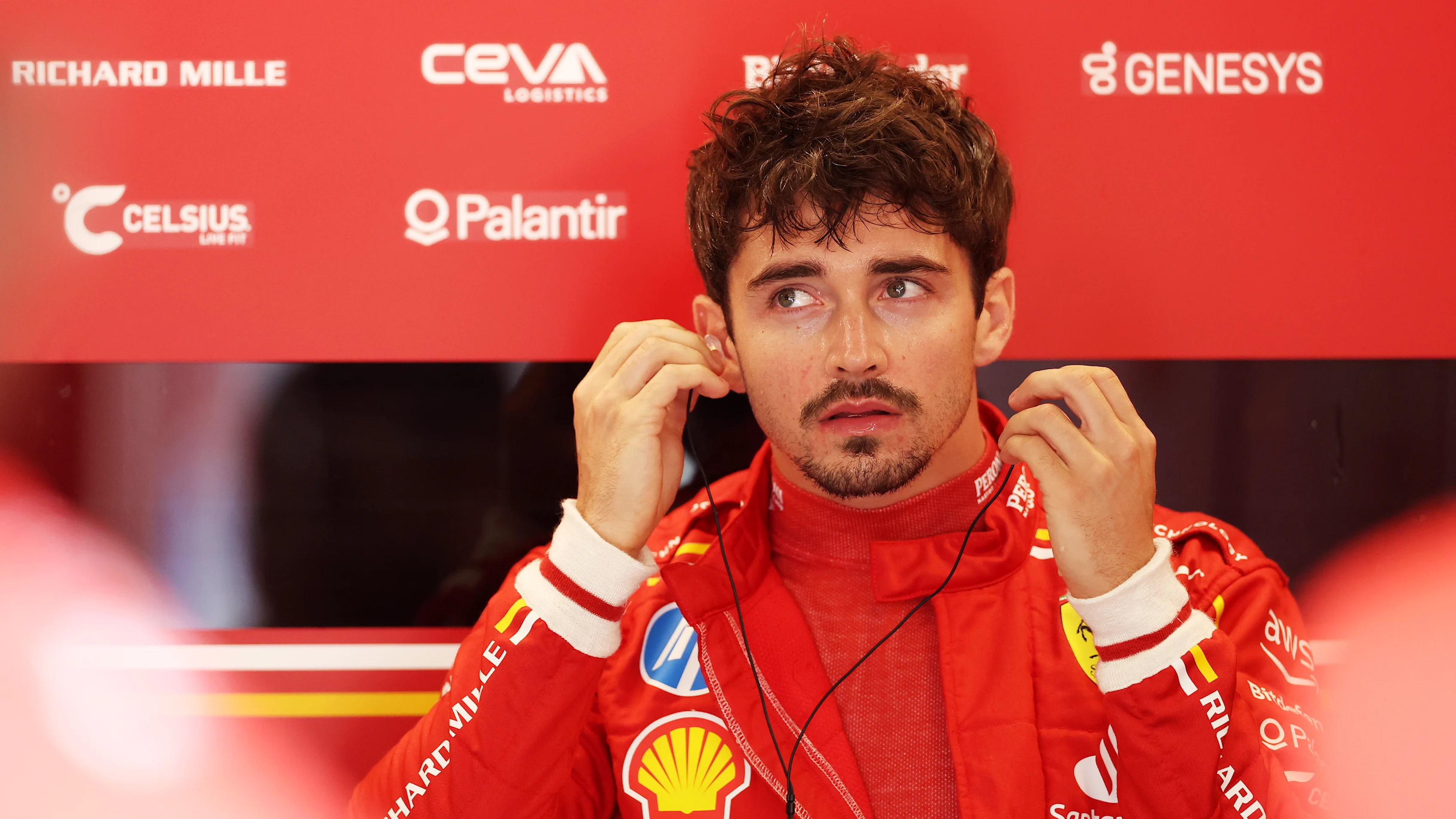 IMOLA, ITALY - MAY 17: Charles Leclerc of Monaco and Ferrari prepares to drive in the garage during