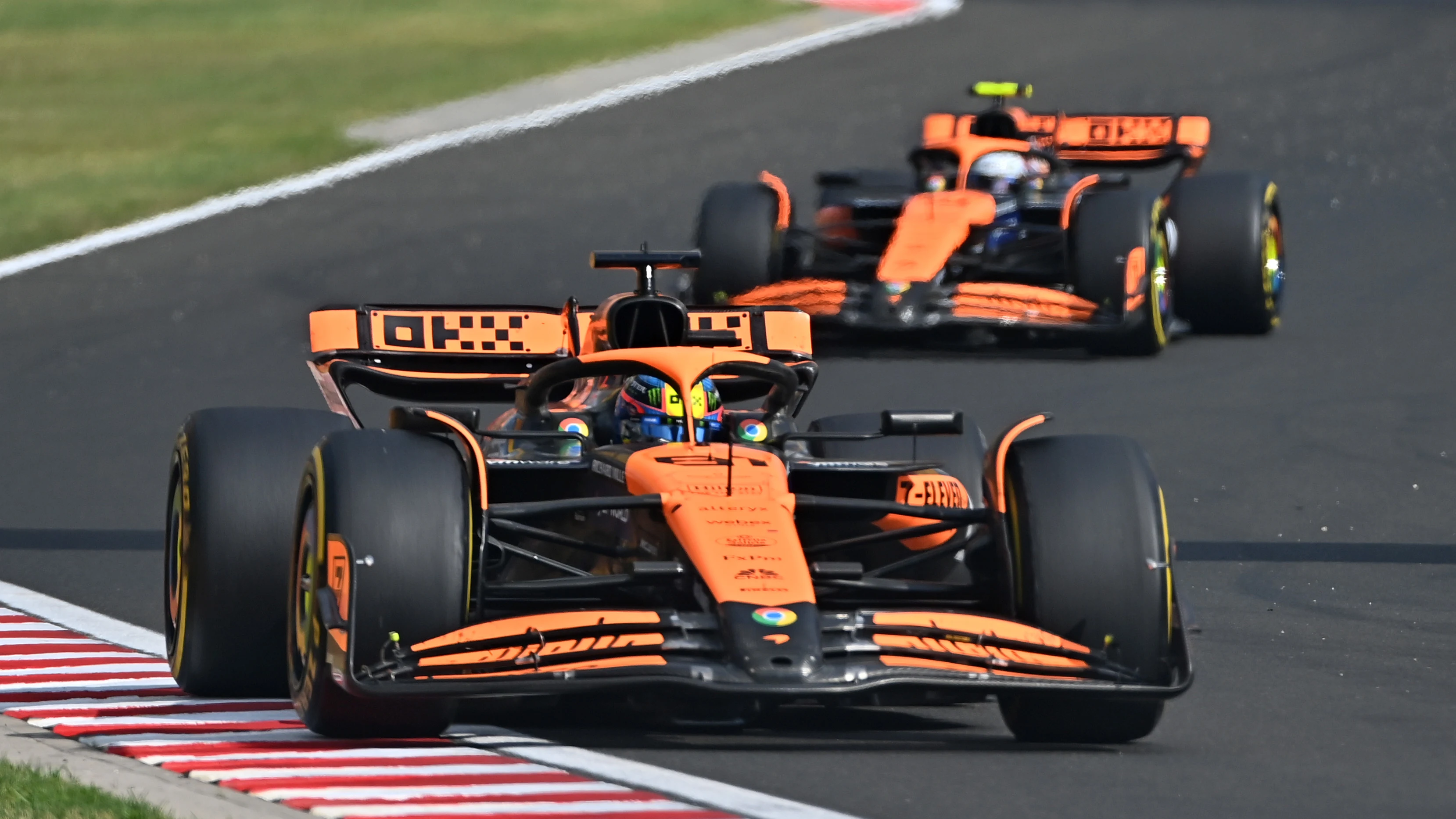 BUDAPEST, HUNGARY - JULY 21: Oscar Piastri of Australia driving the (81) McLaren MCL38 Mercedes