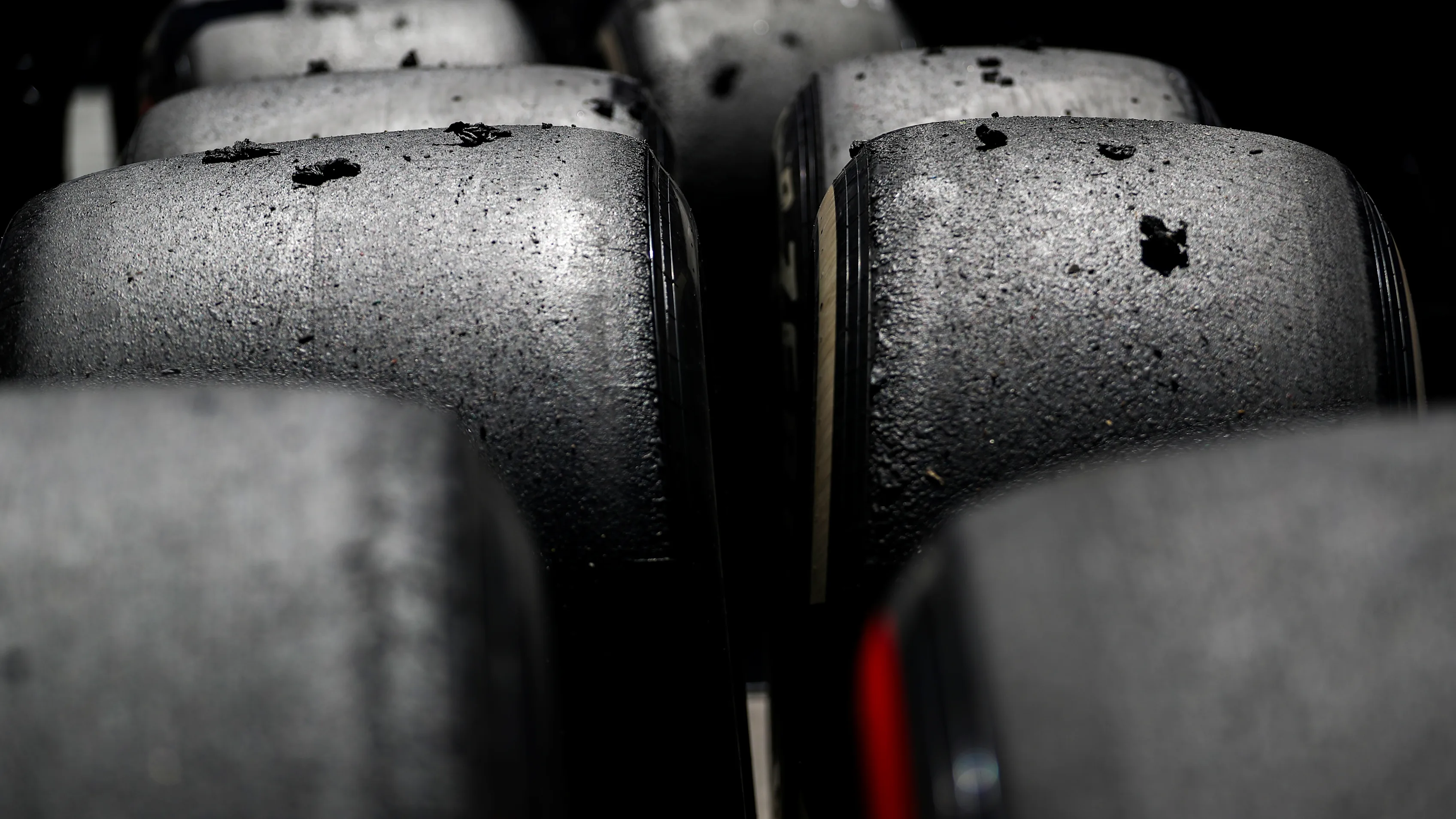 BARCELONA, SPAIN - JUNE 21: Pirelli tyres being checked by technicians during practice ahead of the