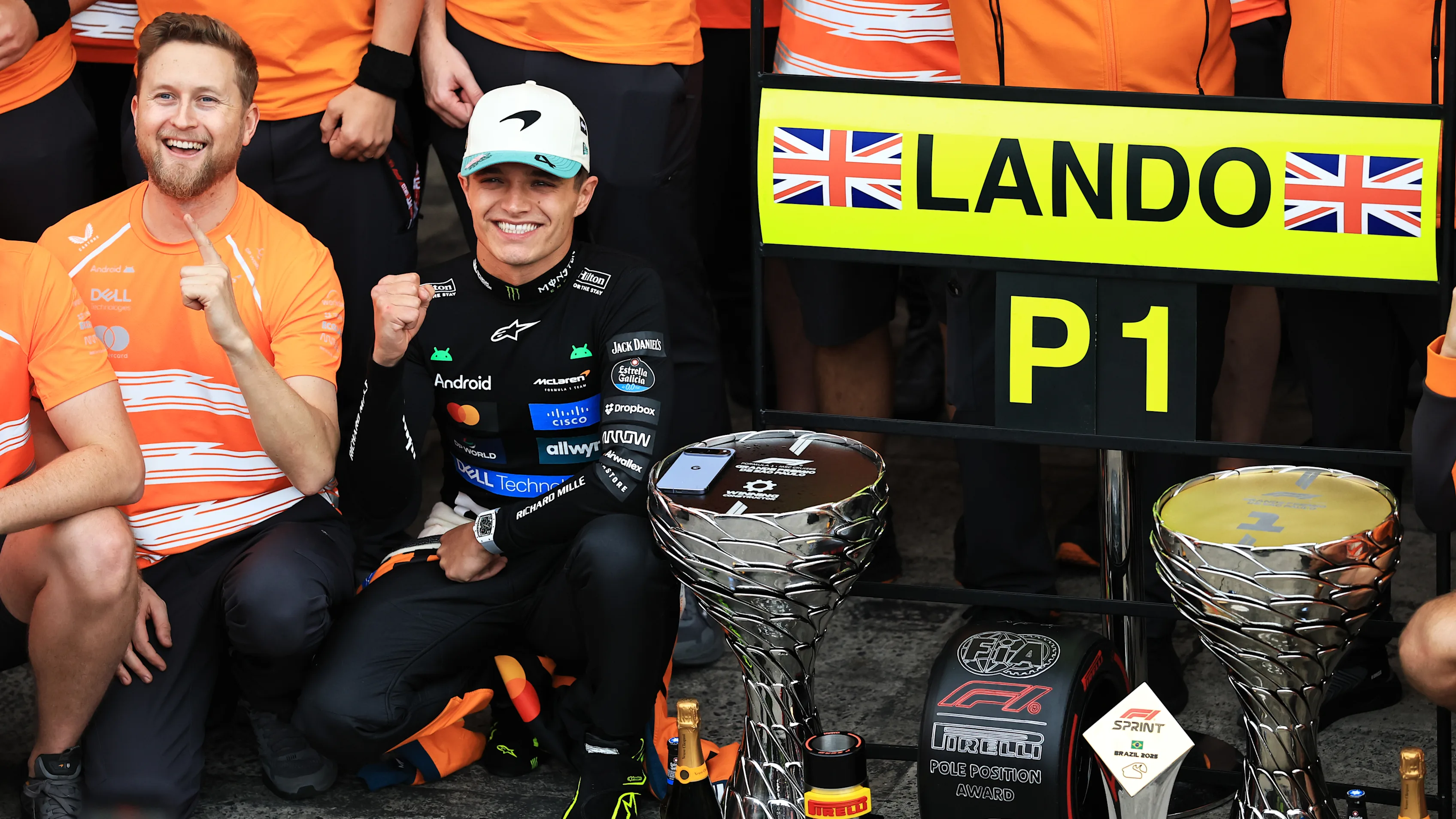 SAO PAULO, BRAZIL - NOVEMBER 09: Race winner Lando Norris of Great Britain and McLaren celebrates