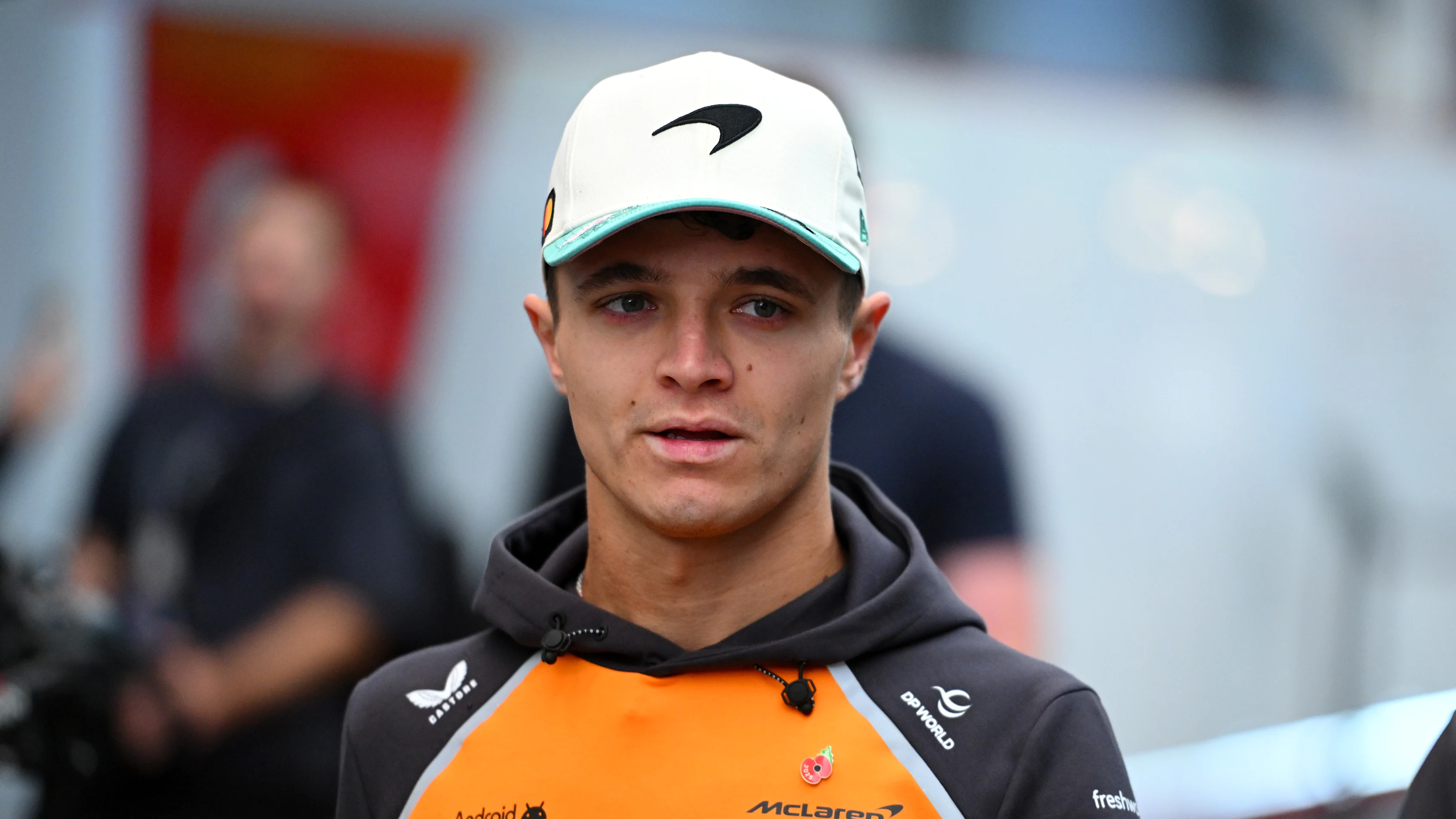 SAO PAULO, BRAZIL - NOVEMBER 07: Lando Norris of Great Britain and McLaren walks in the Paddock