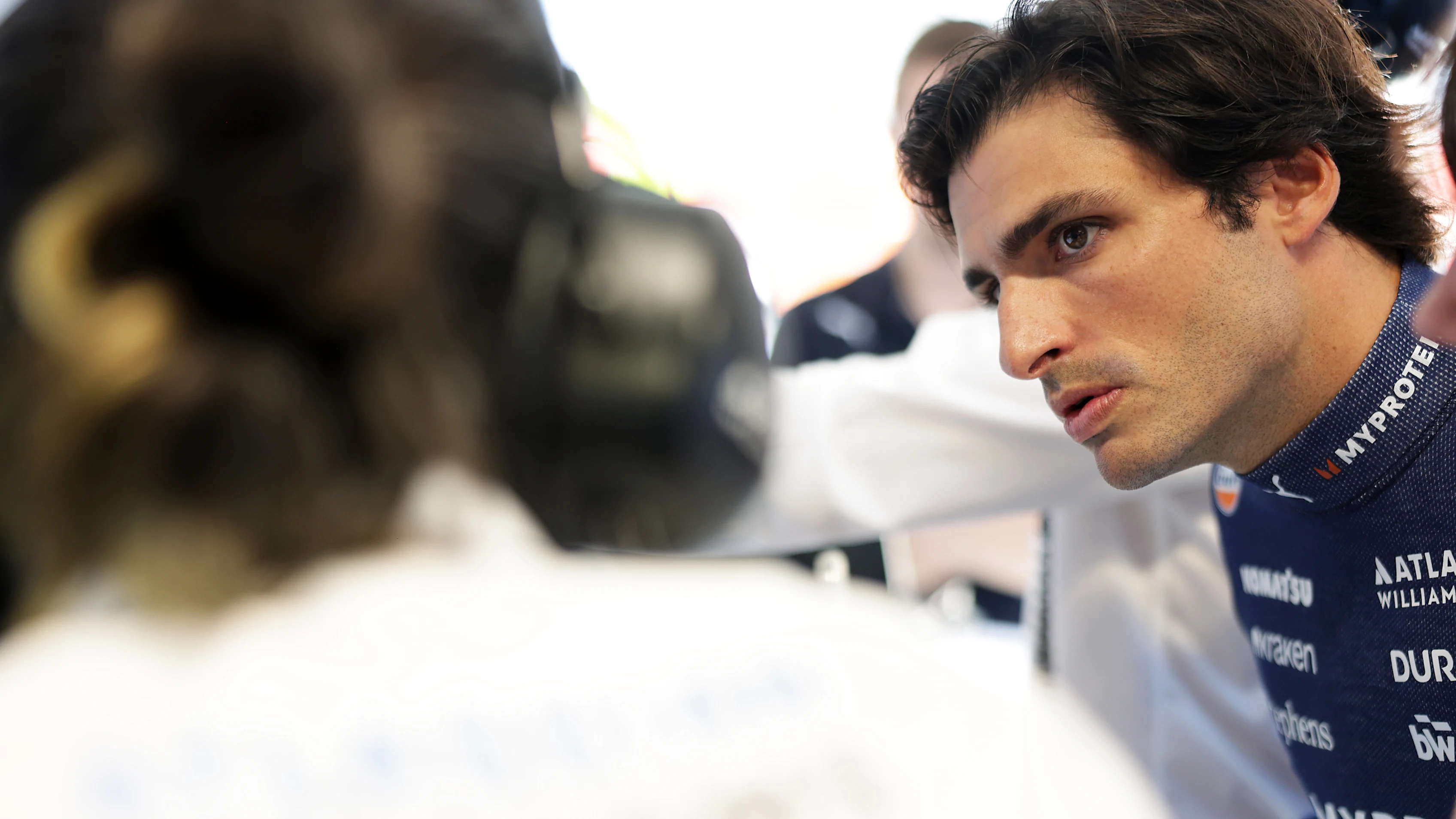 SAO PAULO, BRAZIL - NOVEMBER 07: Carlos Sainz of Spain and Williams in the garage during Sprint