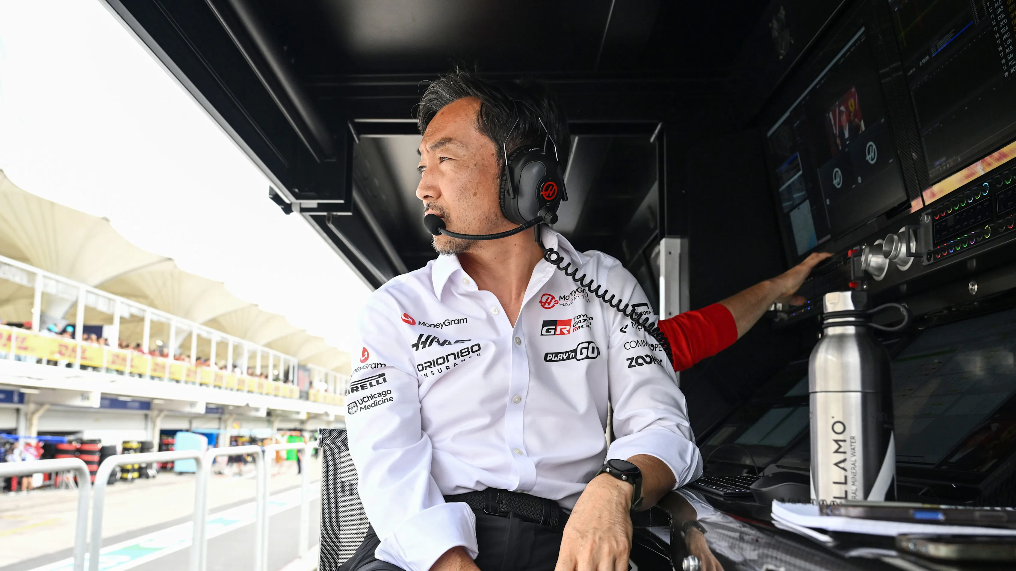 SAO PAULO, BRAZIL - NOVEMBER 08: Ayao Komatsu, Team Principal of Haas F1 on the pit wall during