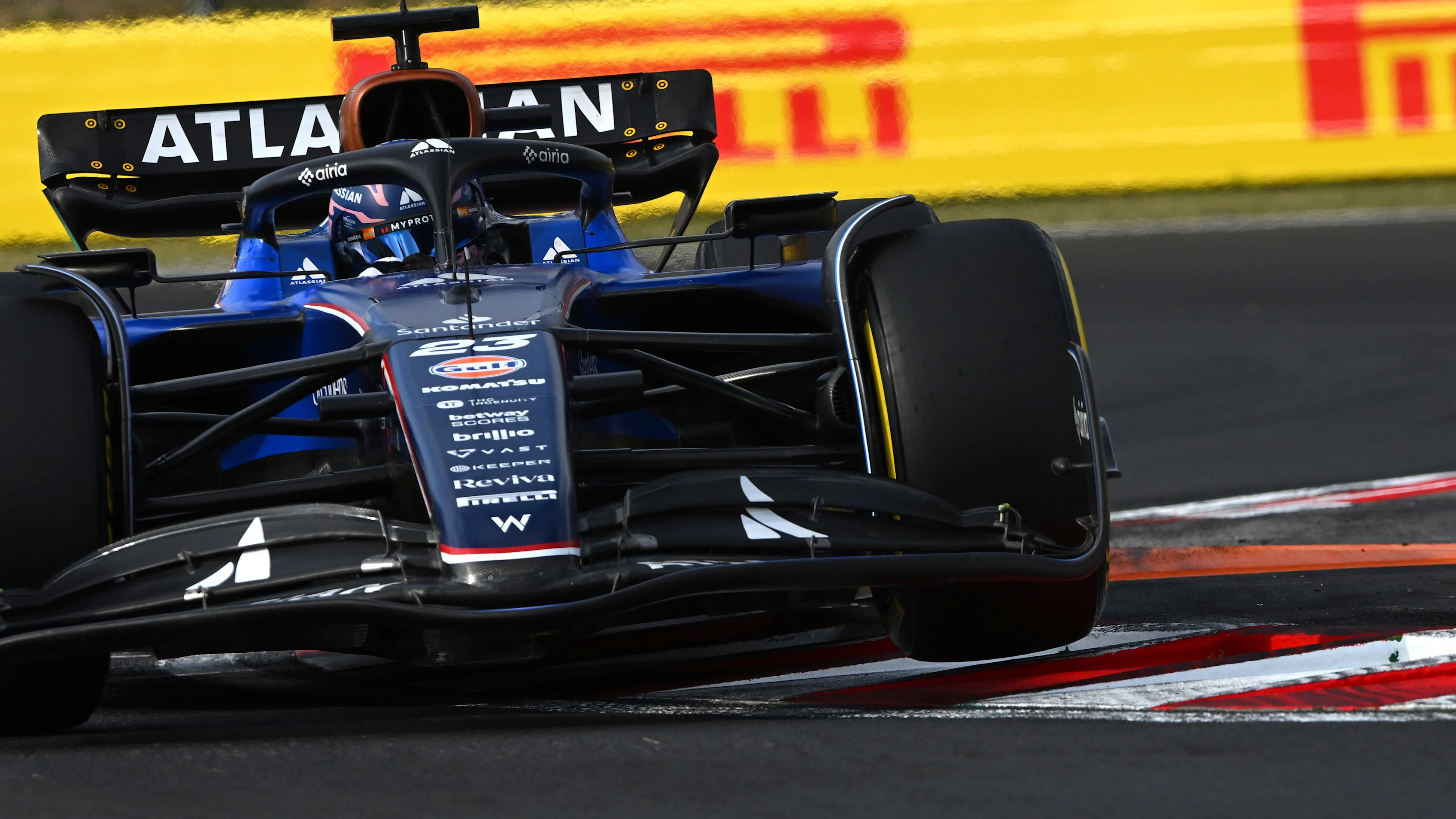 BUDAPEST, HUNGARY - AUGUST 01: Alexander Albon of Thailand driving the (23) Williams FW47 Mercedes on track during practice ahead of the F1 Grand Prix of Hungary at Hungaroring on August 01, 2025 in Budapest, Hungary. (Photo by Rudy Carezzevoli/Getty Images)
