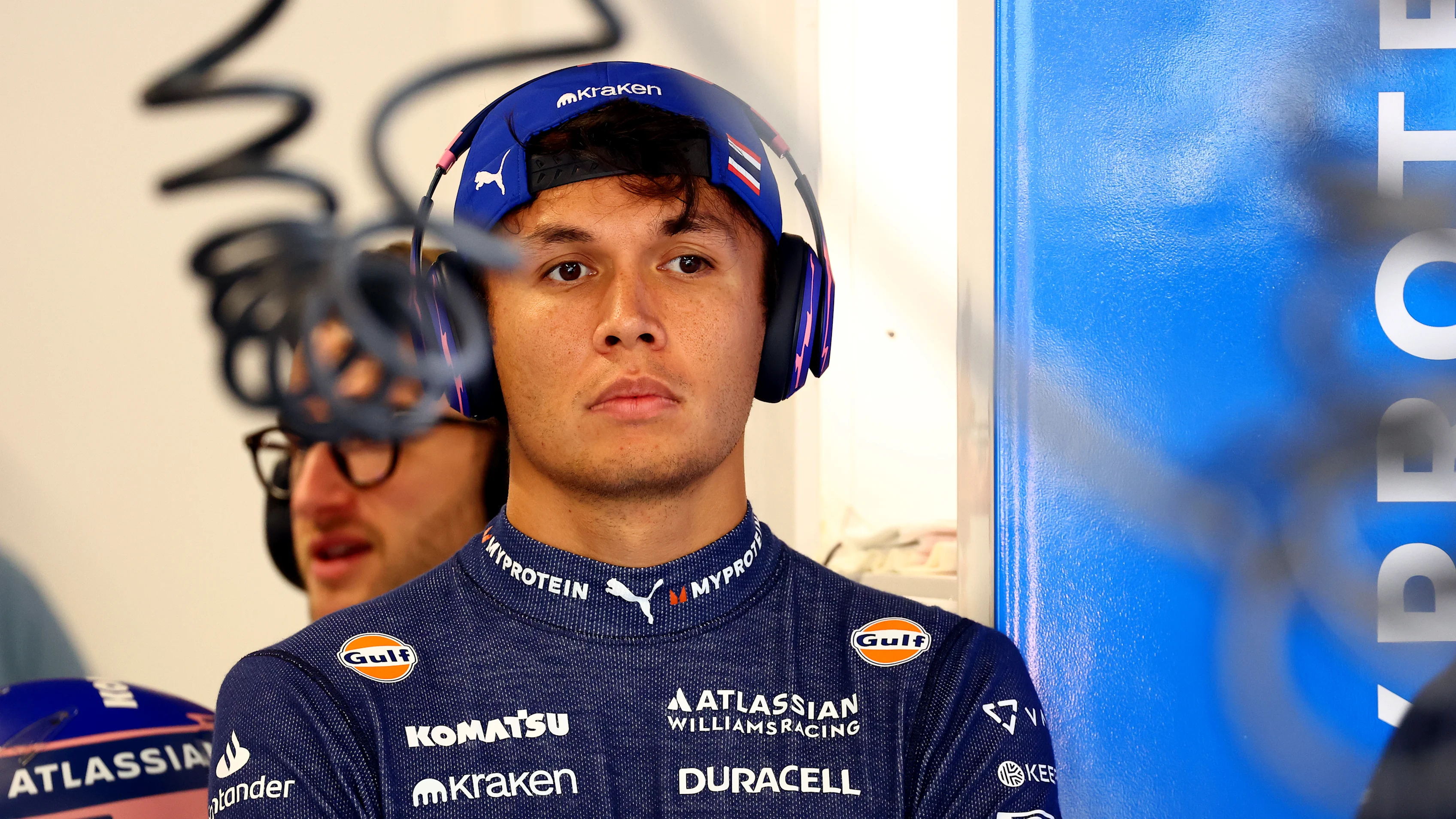 BUDAPEST, HUNGARY - AUGUST 02: Alexander Albon of Thailand and Williams looks on in the garage